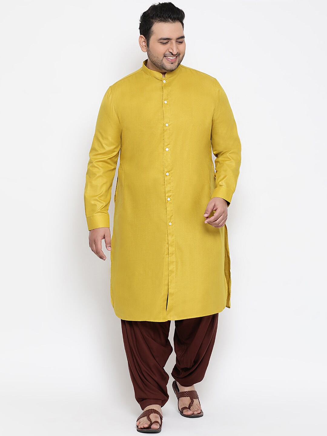 

KISAH PLUS Plus Size Cotton Silk Kurta, Mustard