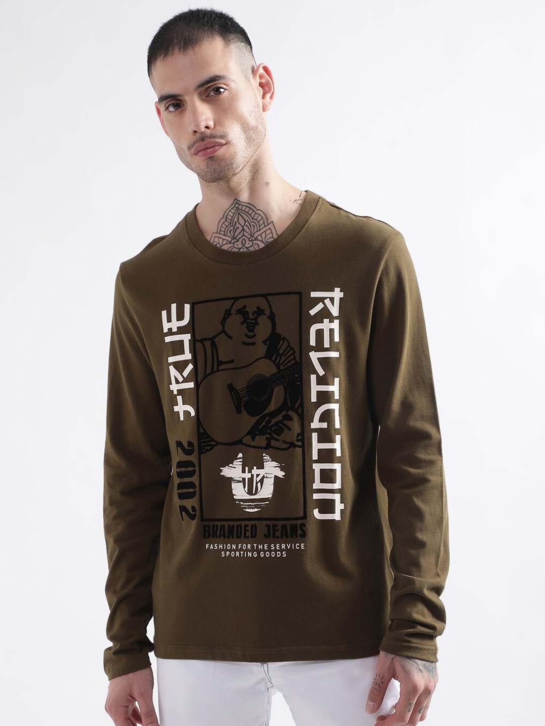 

True Religion Men Typography Printed T-shirt, Olive