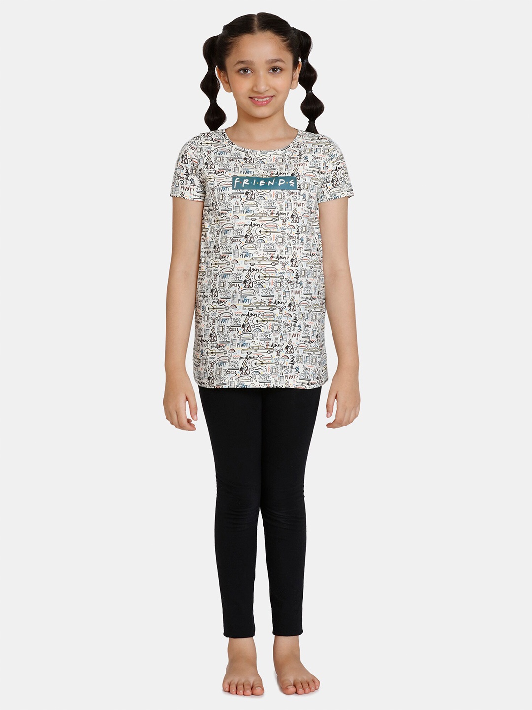 

Zivame Girls Printed Pure Cotton Round Neck T-shirt, Off white
