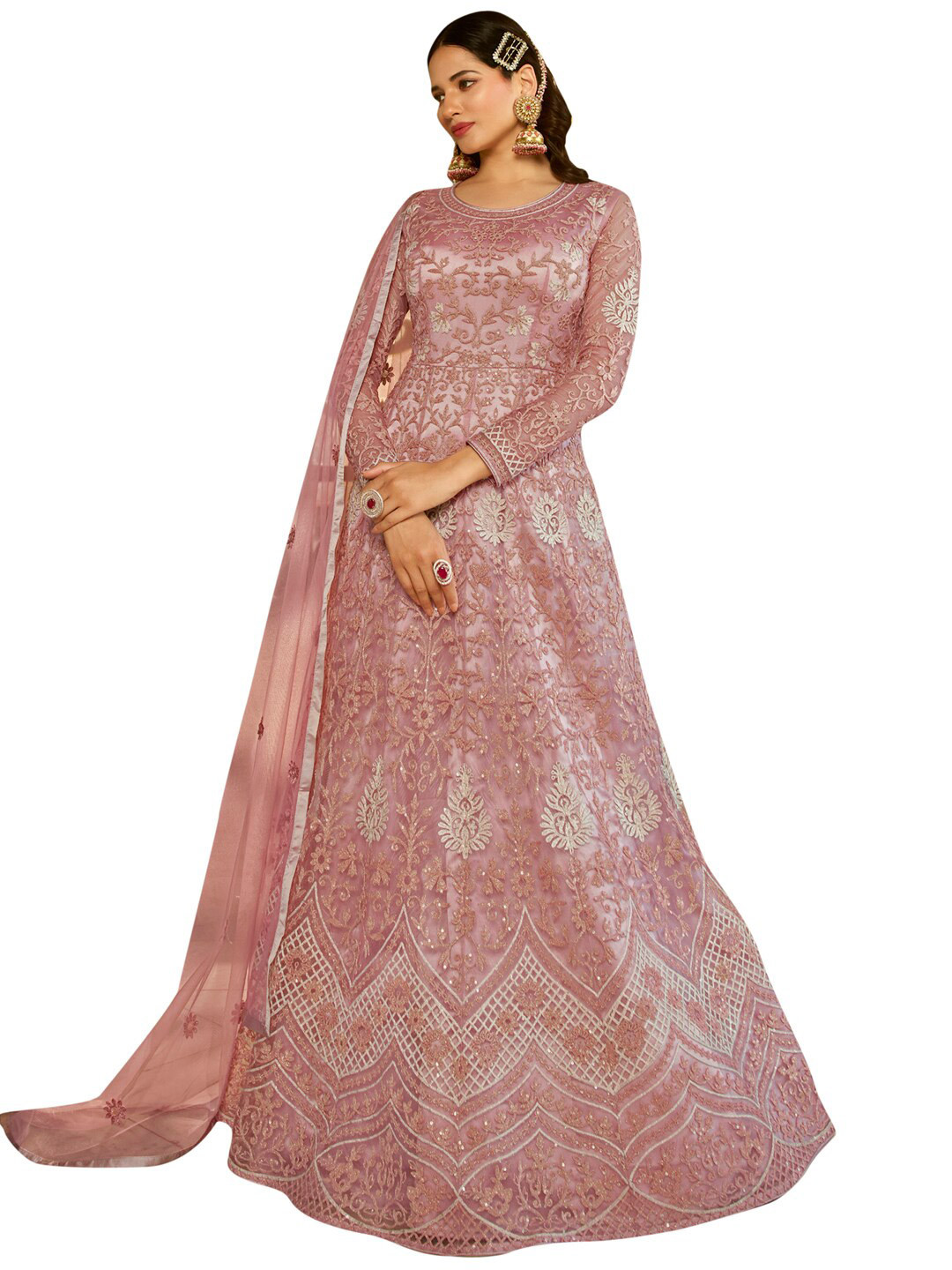 

Stylee LIFESTYLE Embroidered Semi-Stitched Dress Material, Pink