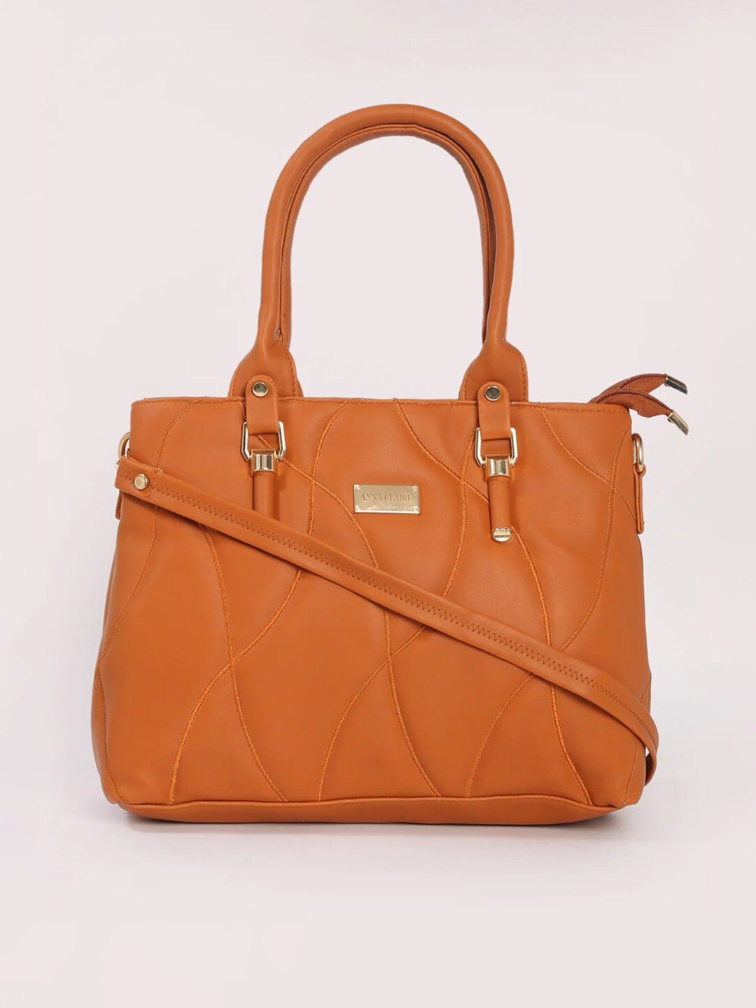 

Anna Claire Women Geometric Textured PU Structured Handheld Bag, Tan