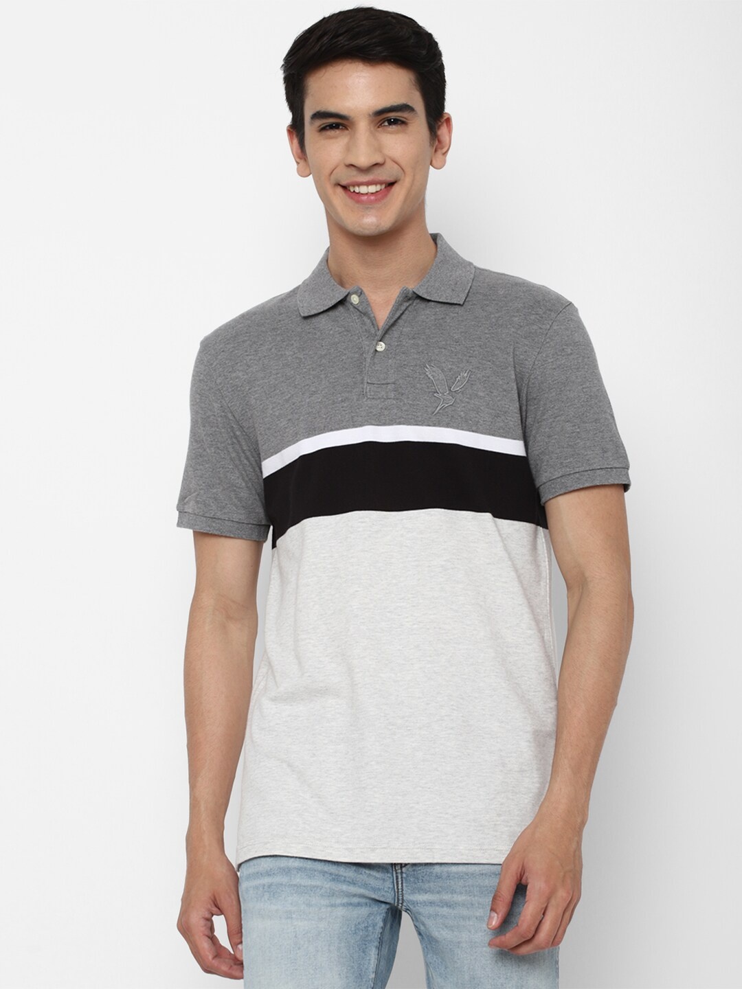 AMERICAN EAGLE OUTFITTERS Men Colourblocked Polo Collar T-shirt, Grey
