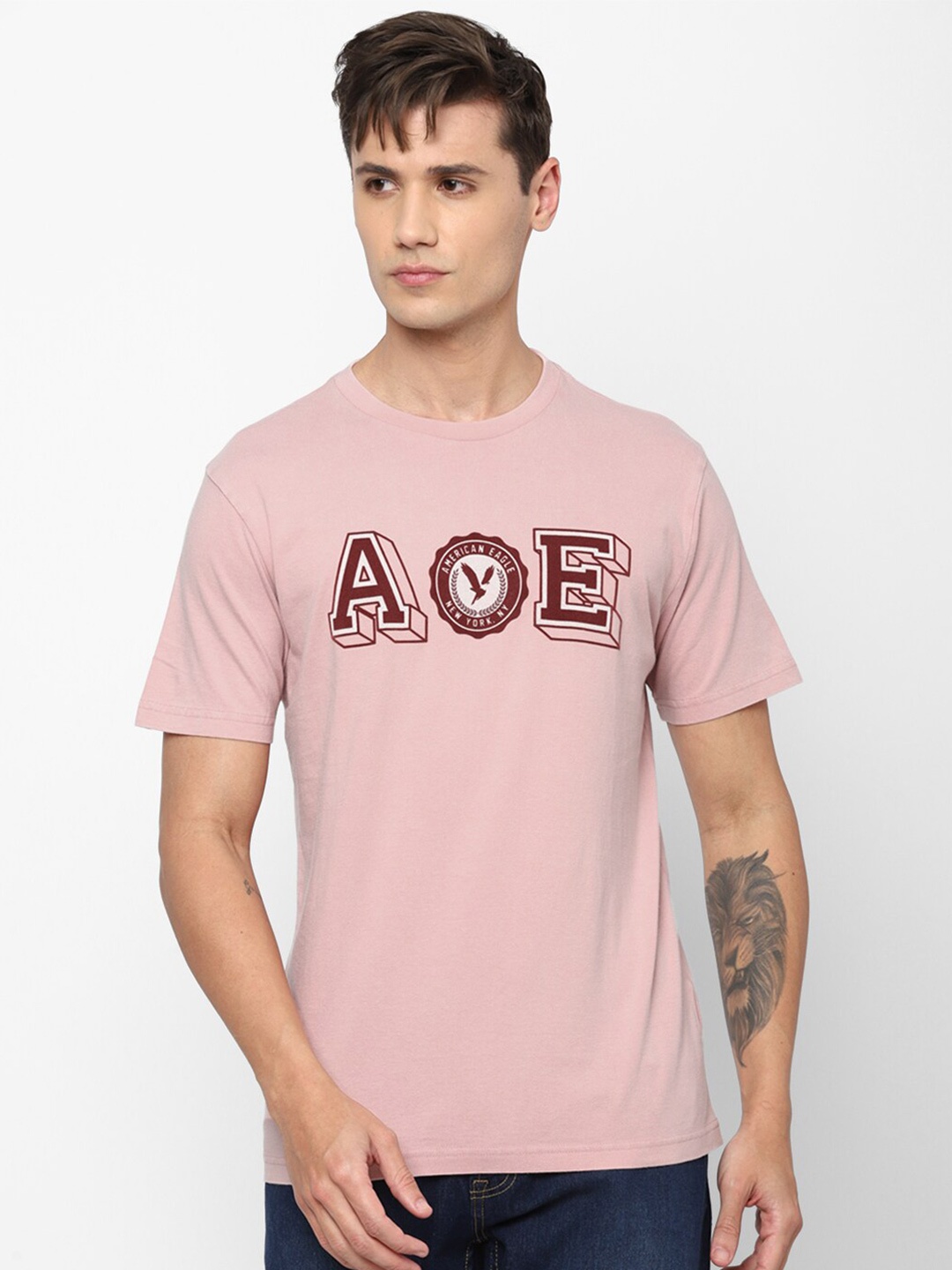 

AMERICAN EAGLE OUTFITTERS Men Typography Printed Pure Cotton T-shirt, Pink