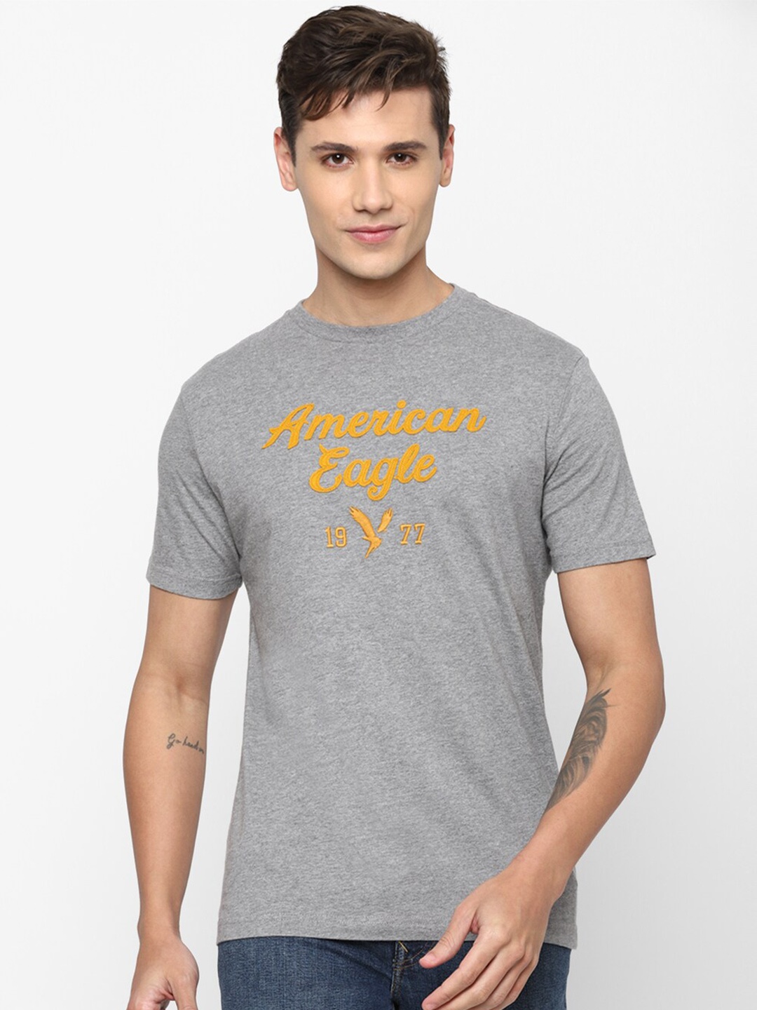 

AMERICAN EAGLE OUTFITTERS Men Typography Printed Pure Cotton T-shirt, Grey