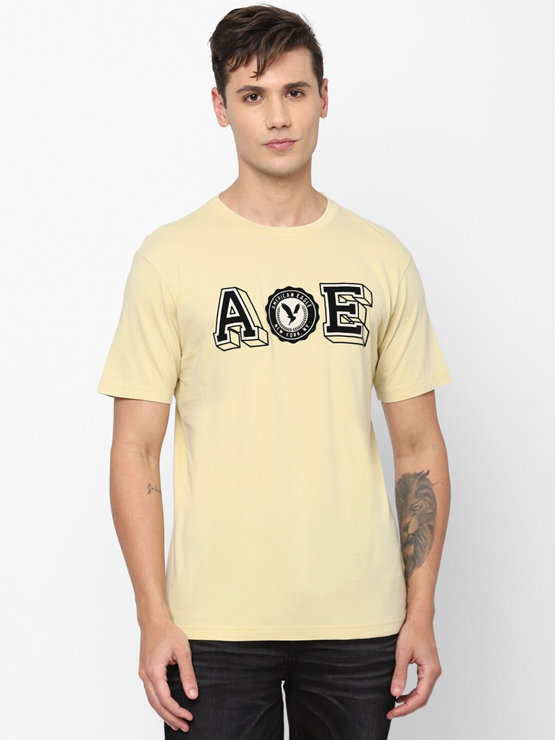 

AMERICAN EAGLE OUTFITTERS Men Typography Printed Pure Cotton T-shirt, Yellow