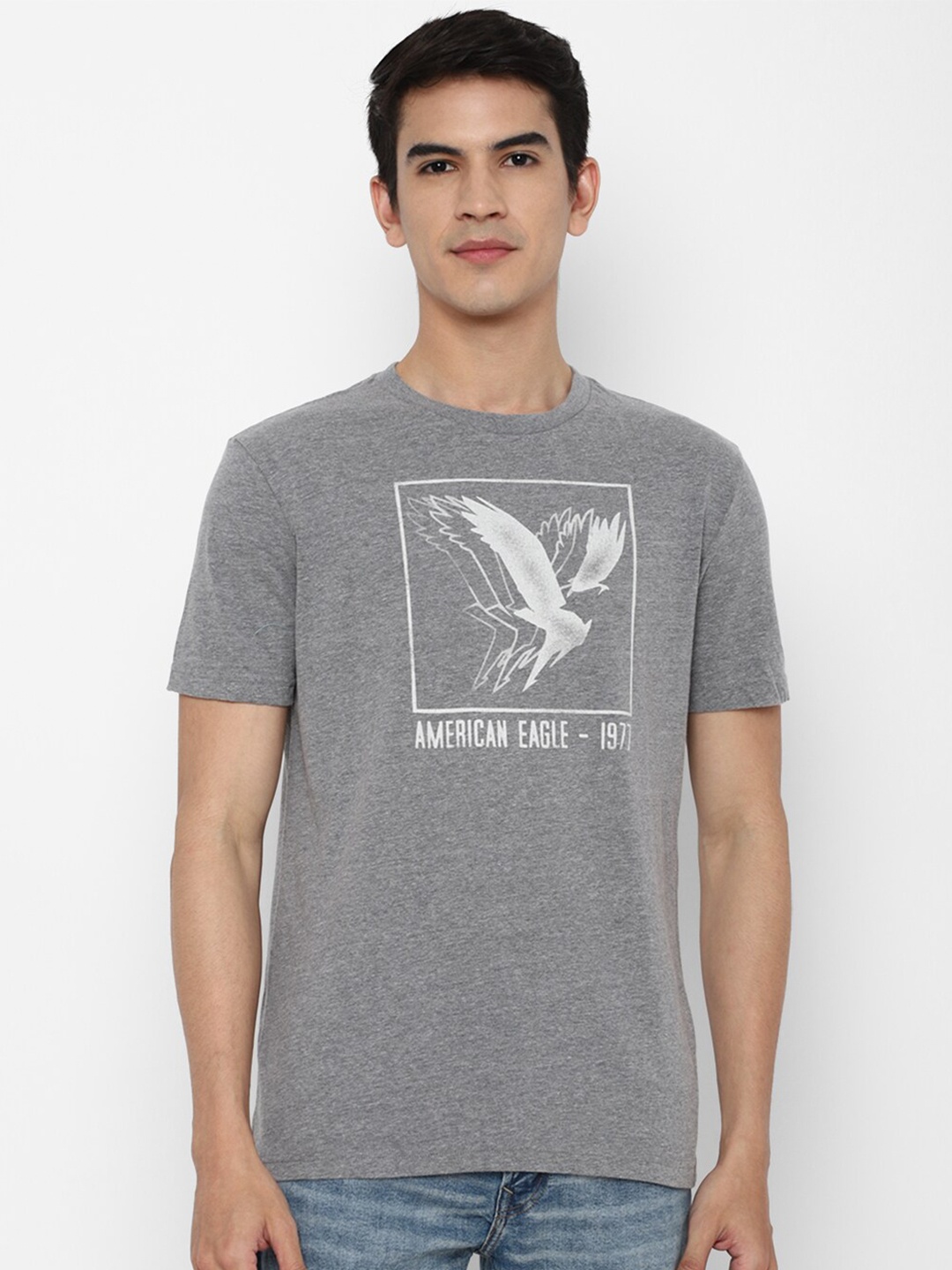 

AMERICAN EAGLE OUTFITTERS Men Printed Pure Cotton T-shirt, Grey