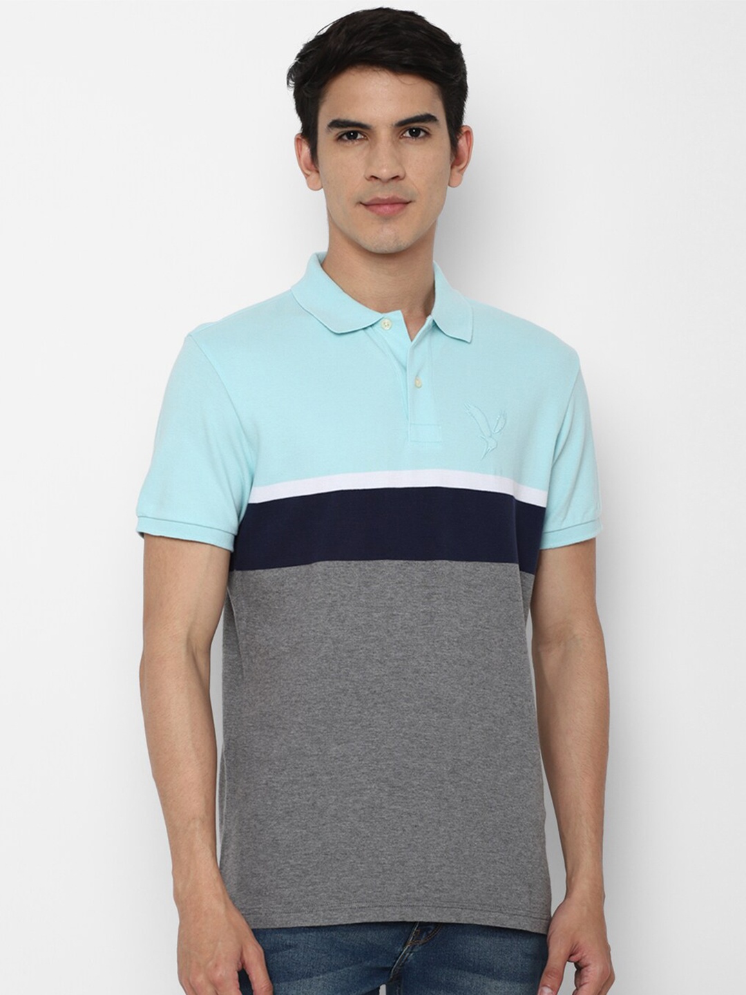 

AMERICAN EAGLE OUTFITTERS Men Colourblocked Polo Collar T-shirt, Blue