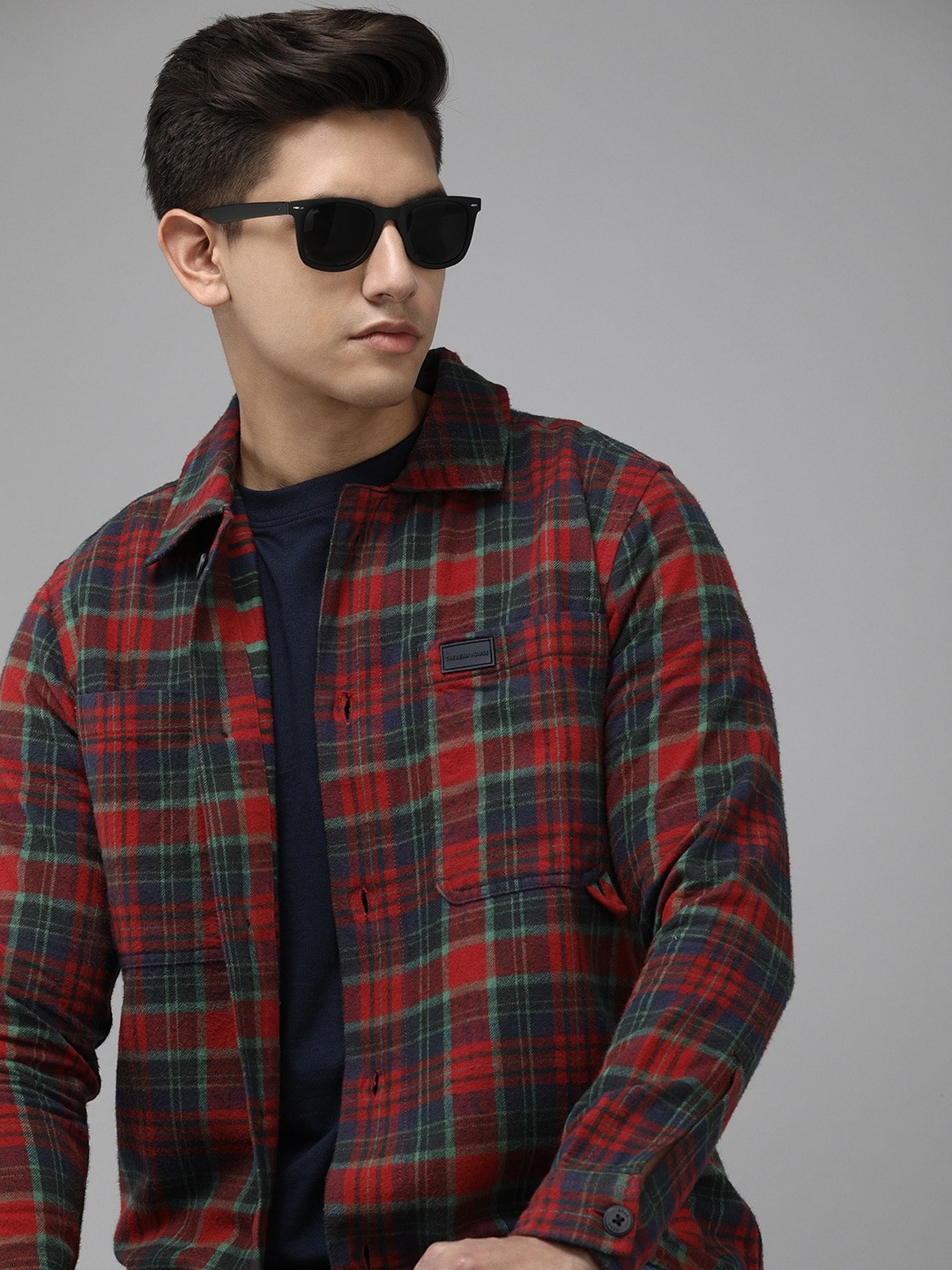 

THE BEAR HOUSE Men Tartan Checked Heavy Flannel Cotton Shacket, Maroon