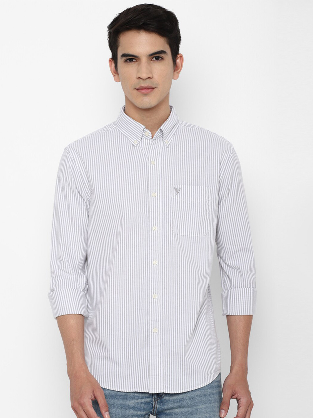 

AMERICAN EAGLE OUTFITTERS Men Striped Cotton Casual Shirt, Grey