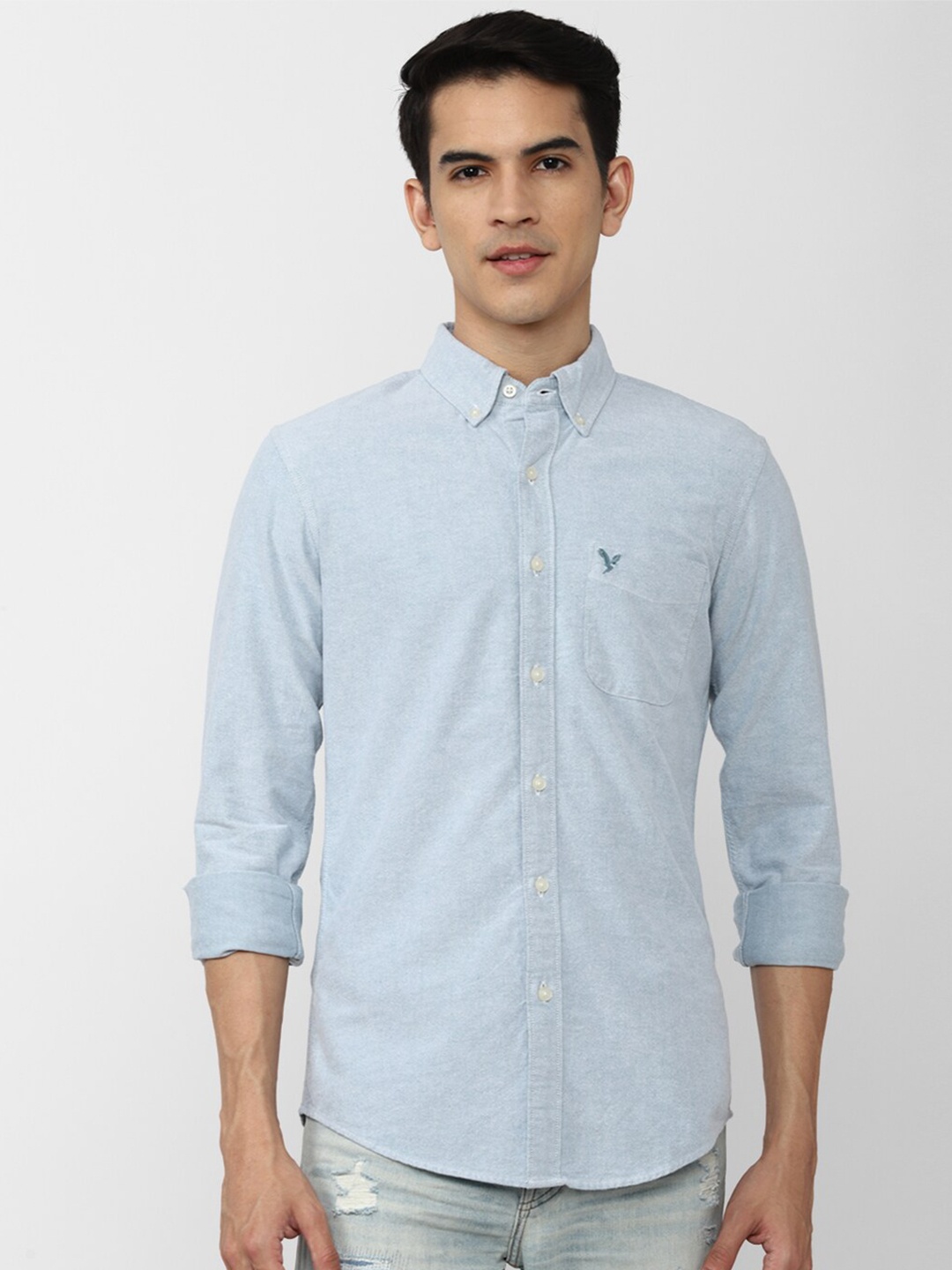 

AMERICAN EAGLE OUTFITTERS Men Slim Fit Cotton Casual Shirt, Blue