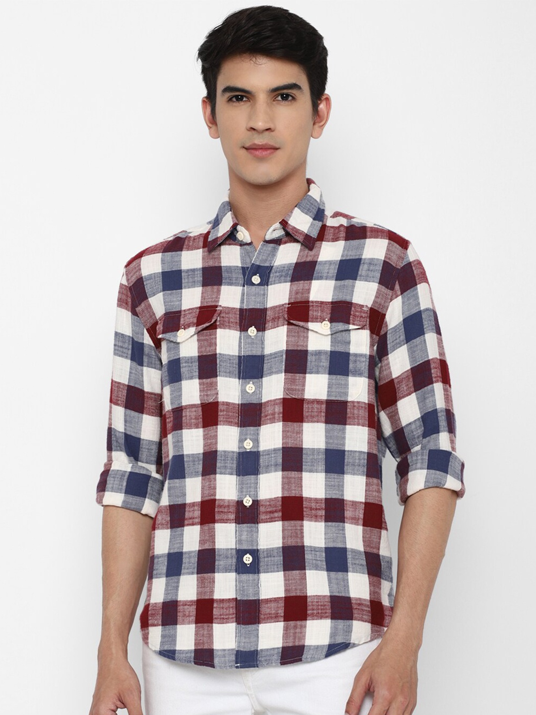 

AMERICAN EAGLE OUTFITTERS Men Gingham Checks Pure Cotton Casual Shirt, Burgundy