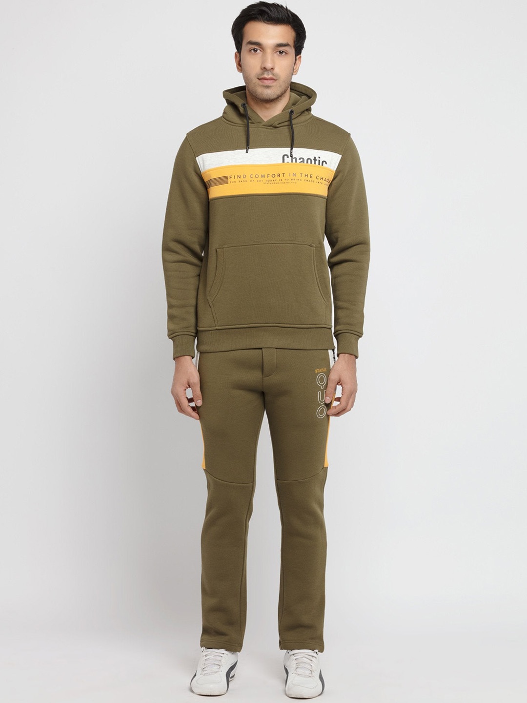 

Status Quo Men Colorblocked Cotton Tracksuit, Olive