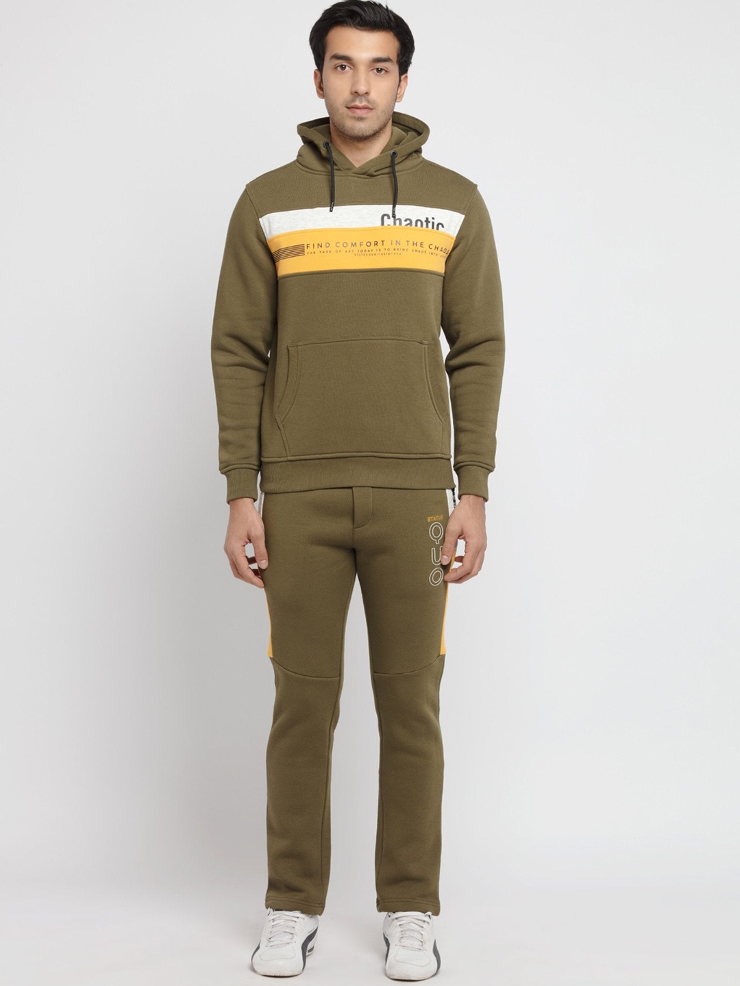 

Status Quo Men Colourblocked Cotton Tracksuits, Olive