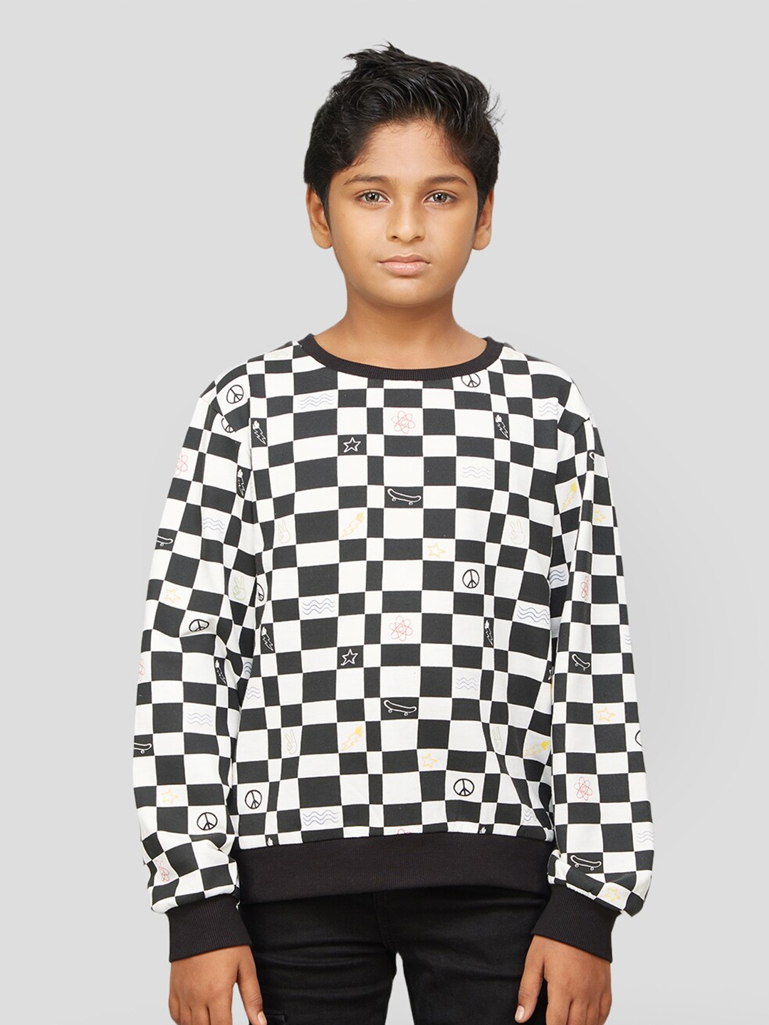 

Zalio Round Neck Checked Sweatshirt, Black