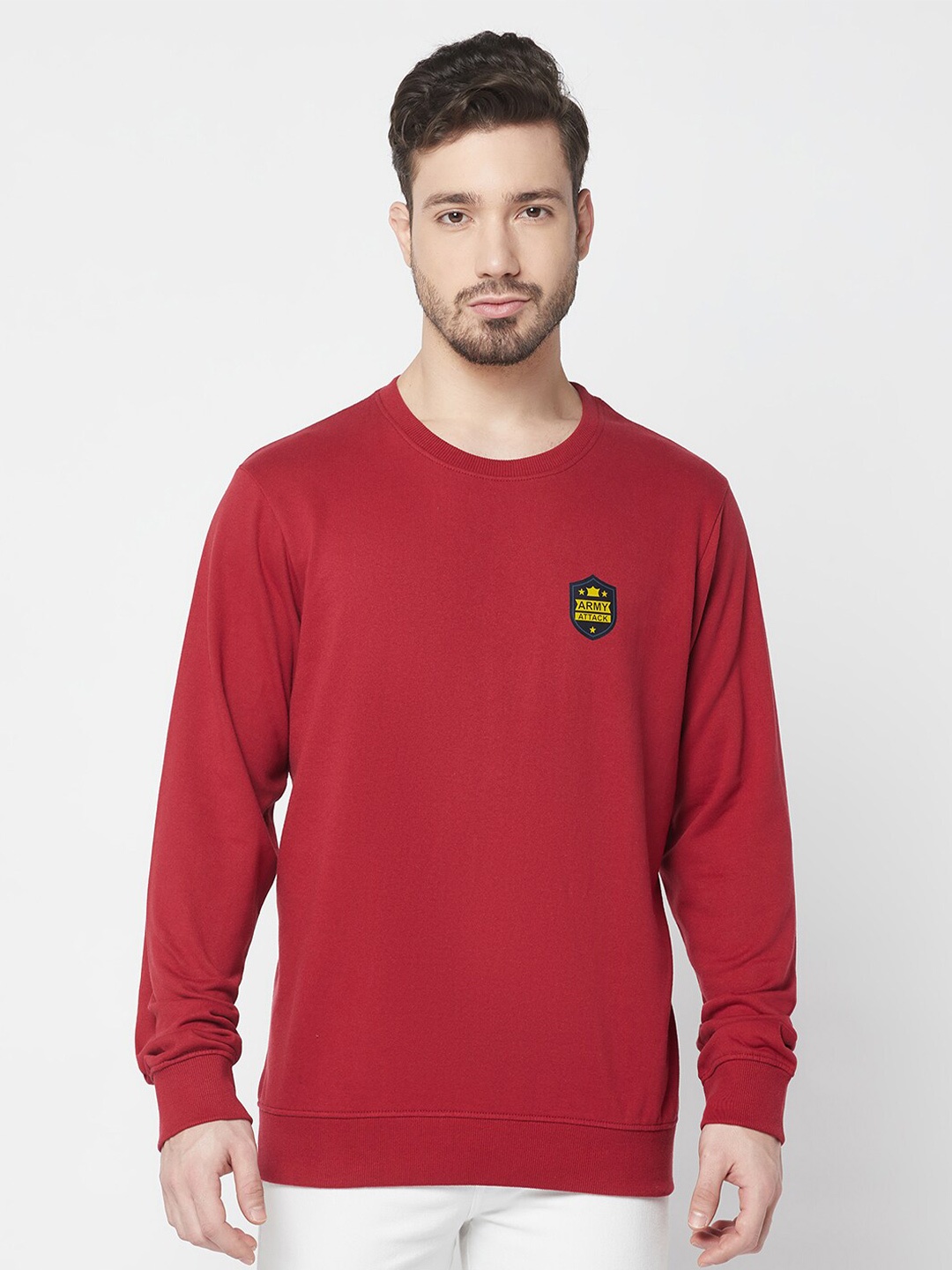 

ELEGANCE Men Round Neck Sweatshirt, Maroon