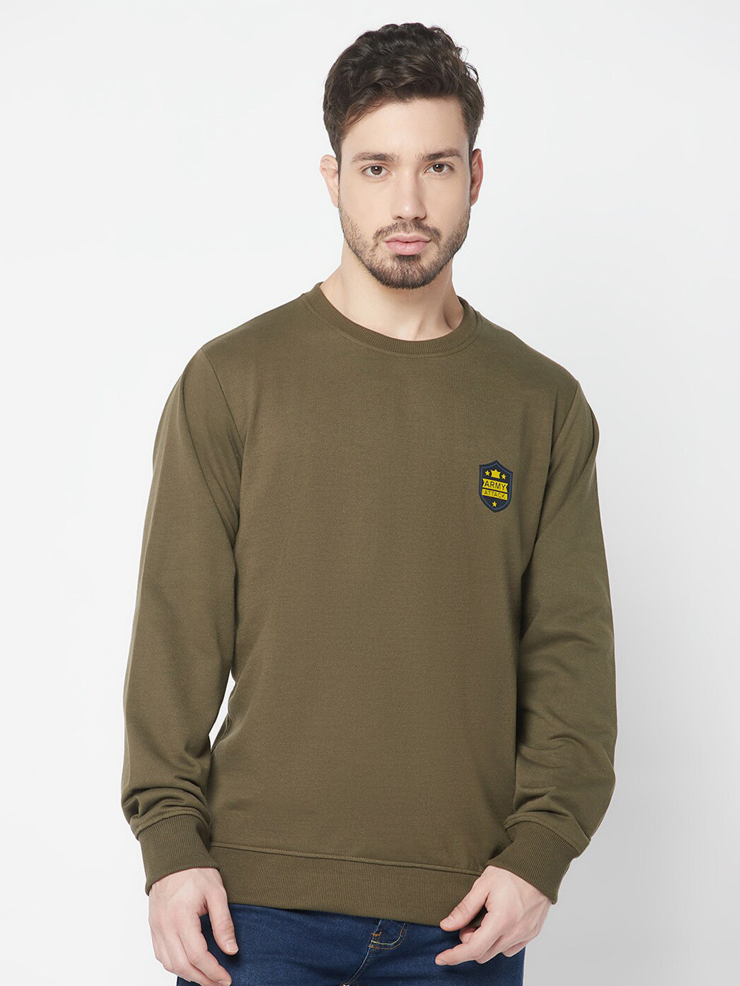 

ELEGANCE Men Round Neck Sweatshirt, Olive