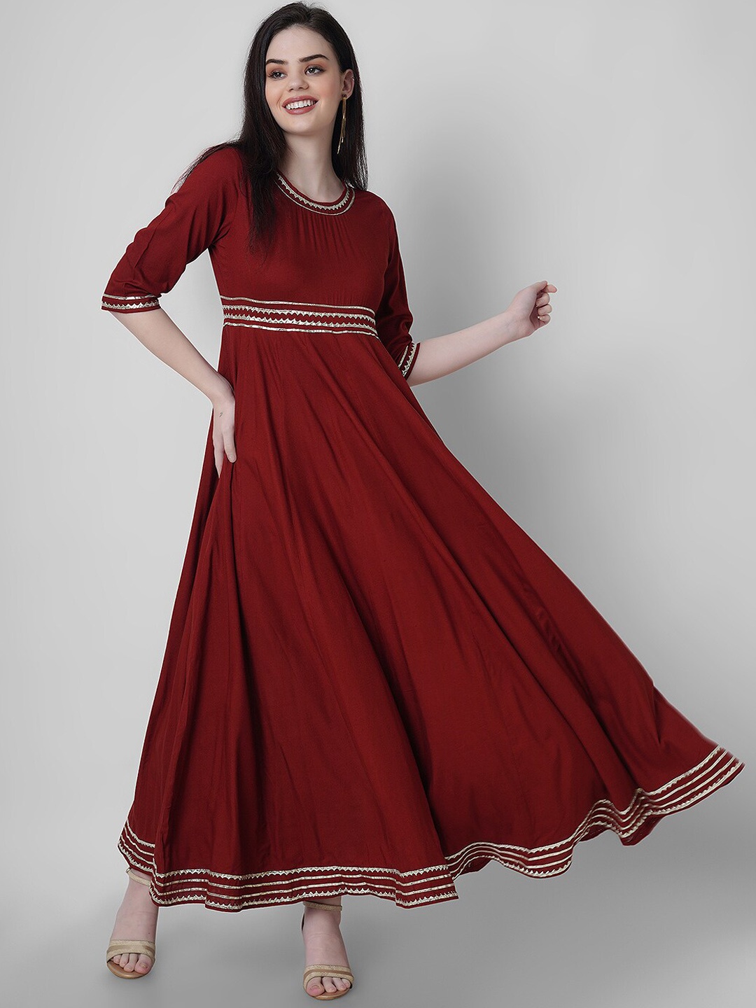 

Sanganeri Kurti A-Line Cotton Maxi Dress, Maroon