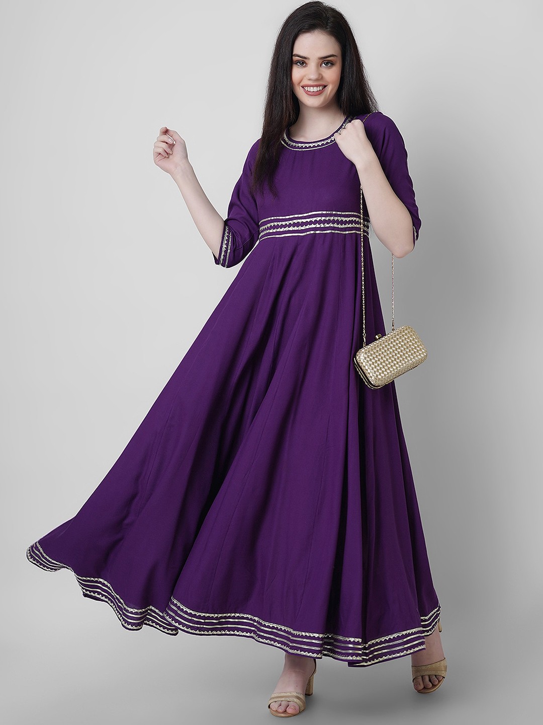 

Sanganeri Kurti A-Line Cotton Maxi Dress, Purple