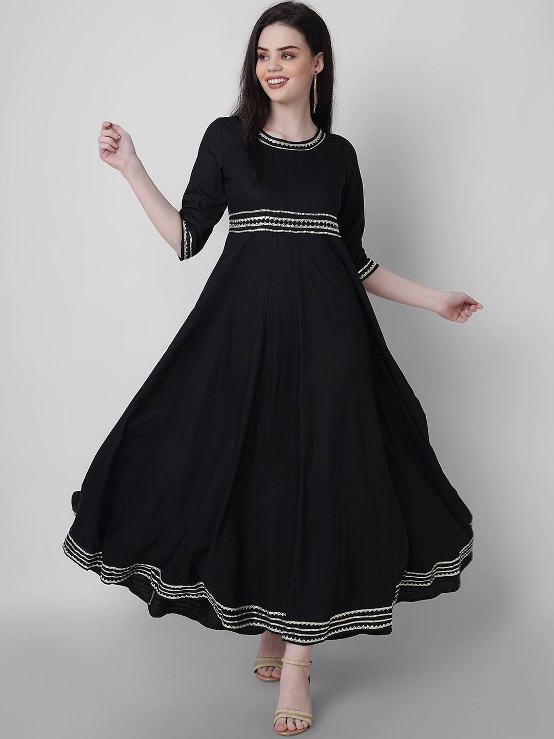 

Sanganeri Kurti A-Line Maxi Dress, Black