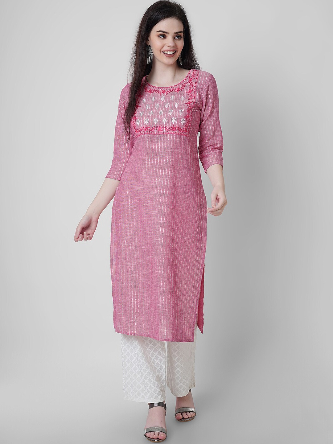 

Sanganeri Kurti Women Pink Gotta Patti Handloom Kurta