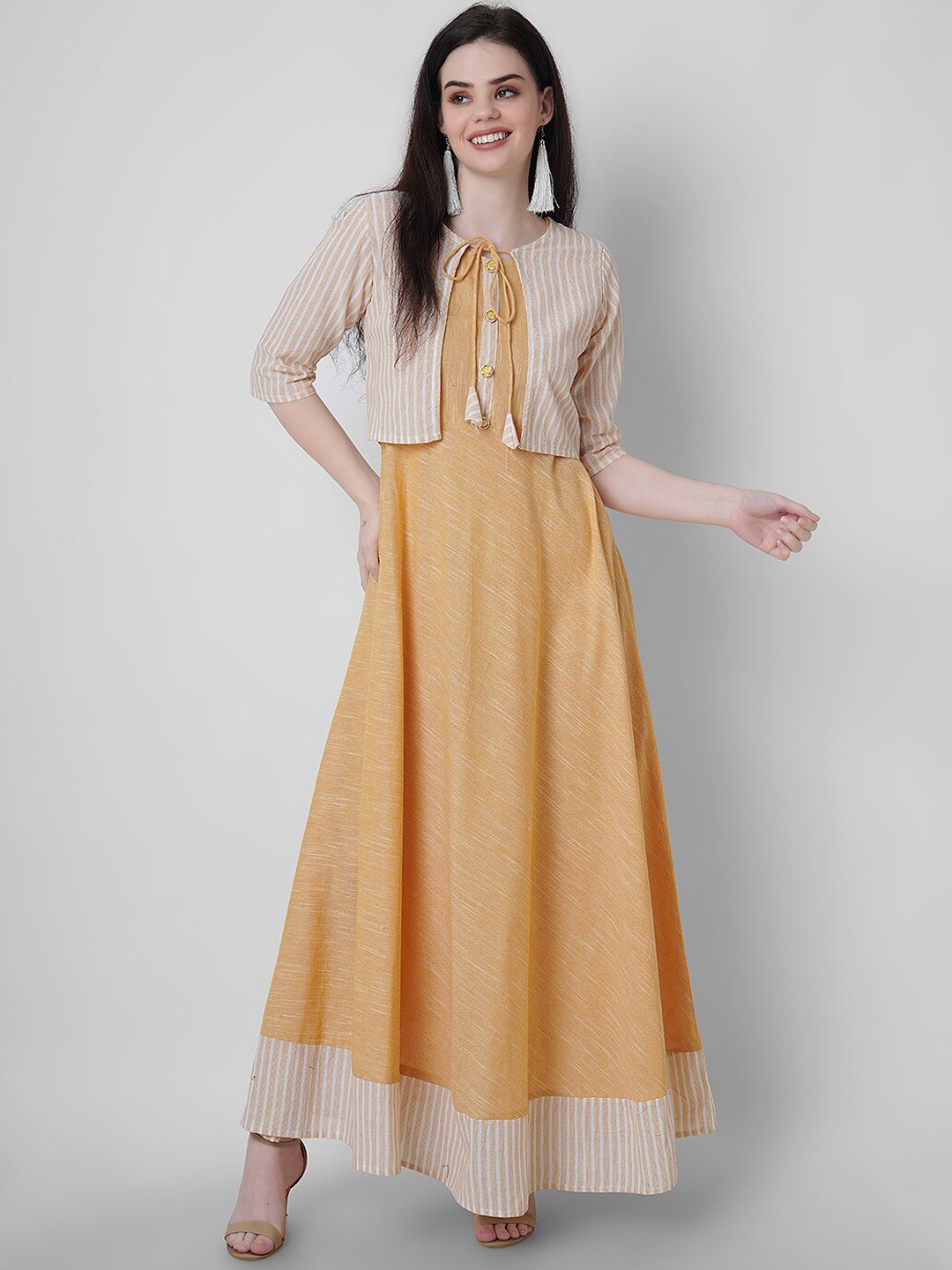 

Sanganeri Kurti Layered Cotton Maxi Dress, Yellow