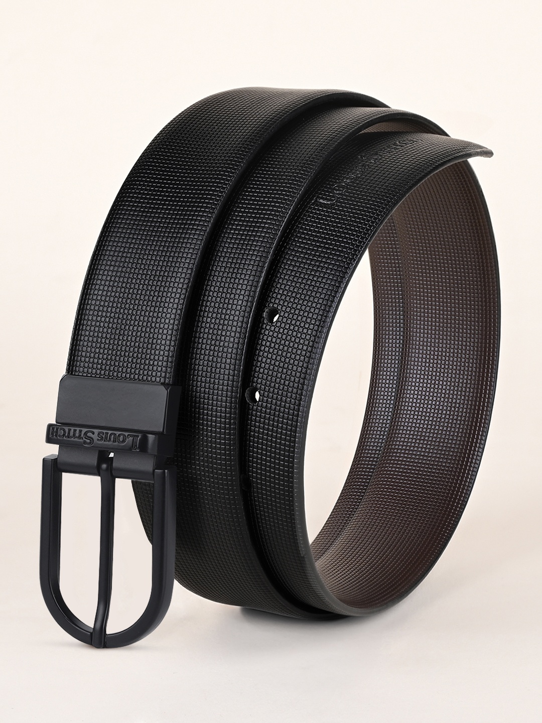 

LOUIS STITCH Men Leather Reversible Formal Belt, Black
