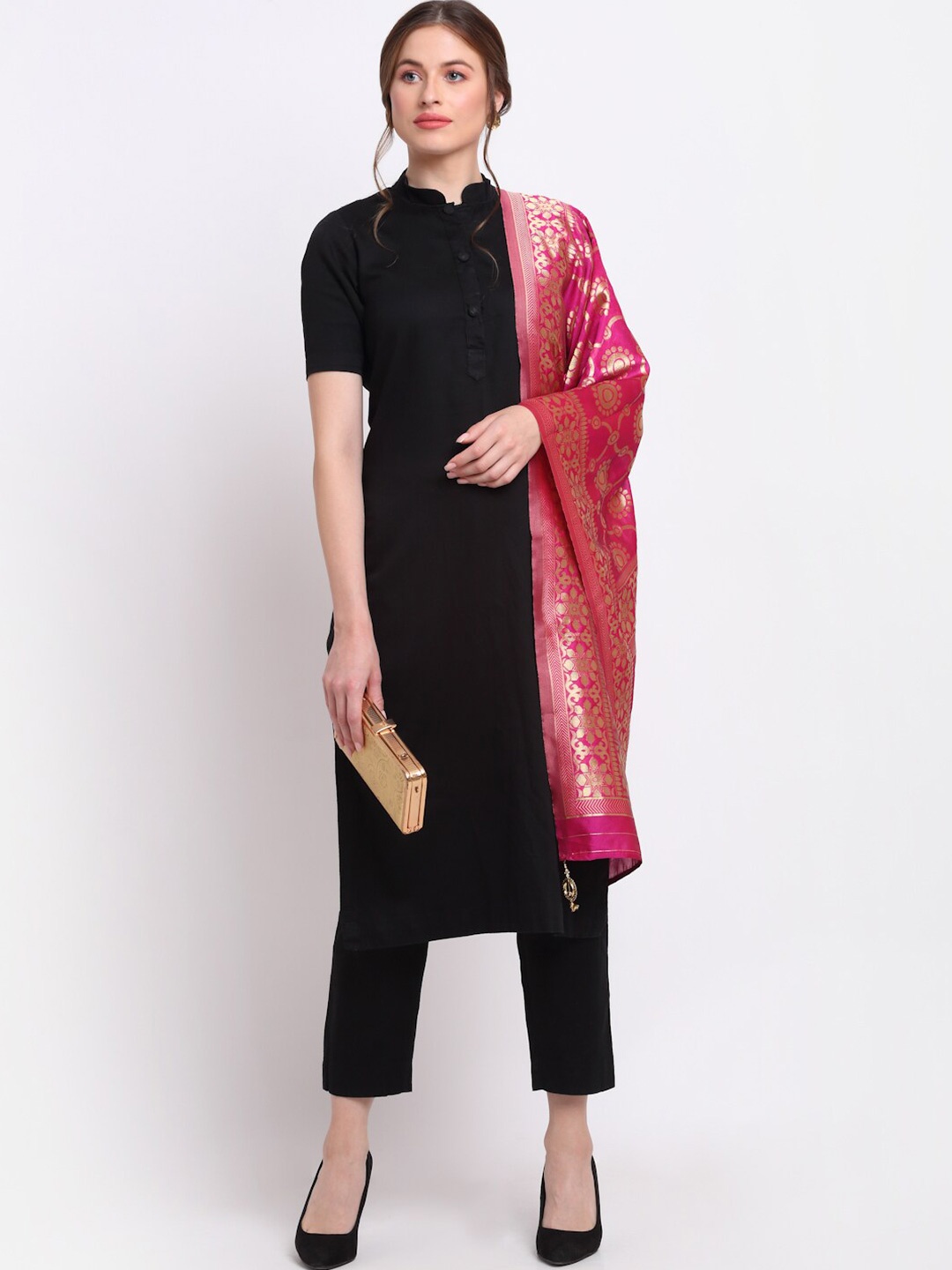 

SOUNDARYA Embroidered Art Silk Dupatta with Zari, Magenta