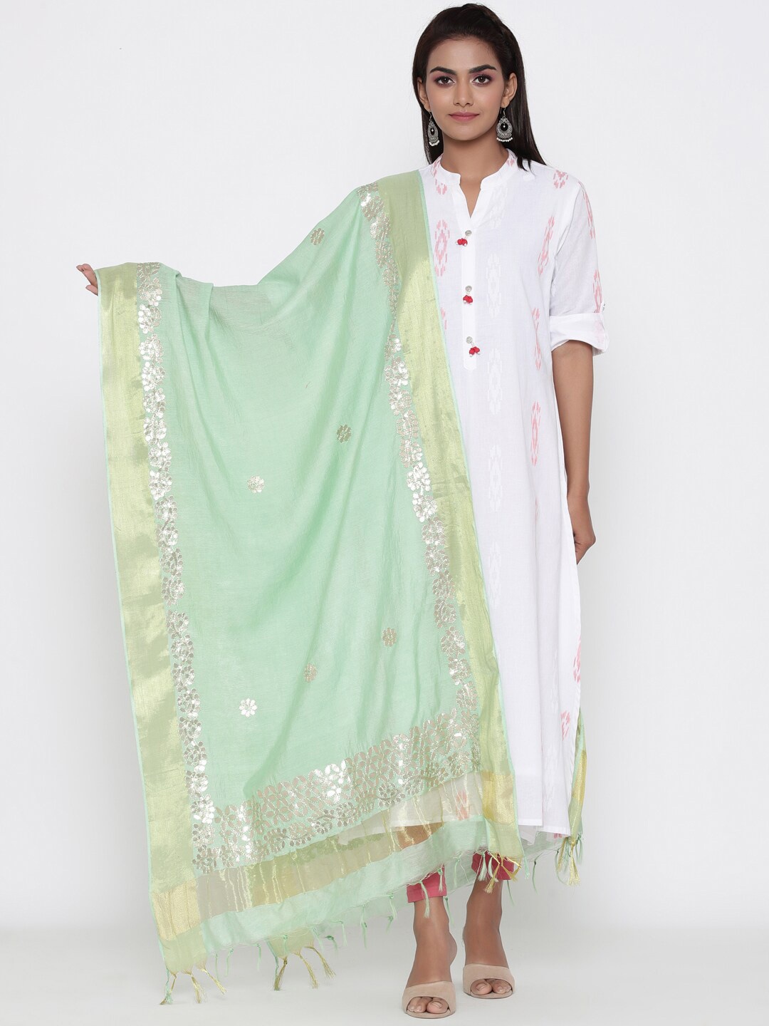 

SOUNDARYA Embroidered Dupatta with Gotta Patti, Olive