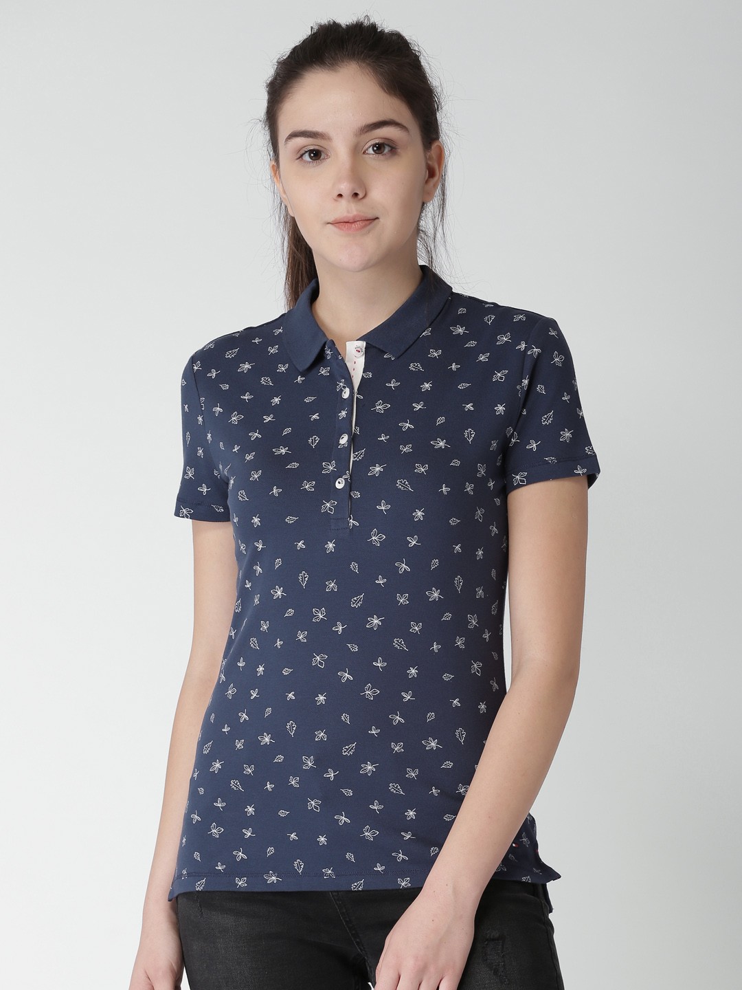 

Tommy Hilfiger Women Navy Blue Printed Polo T-Shirt