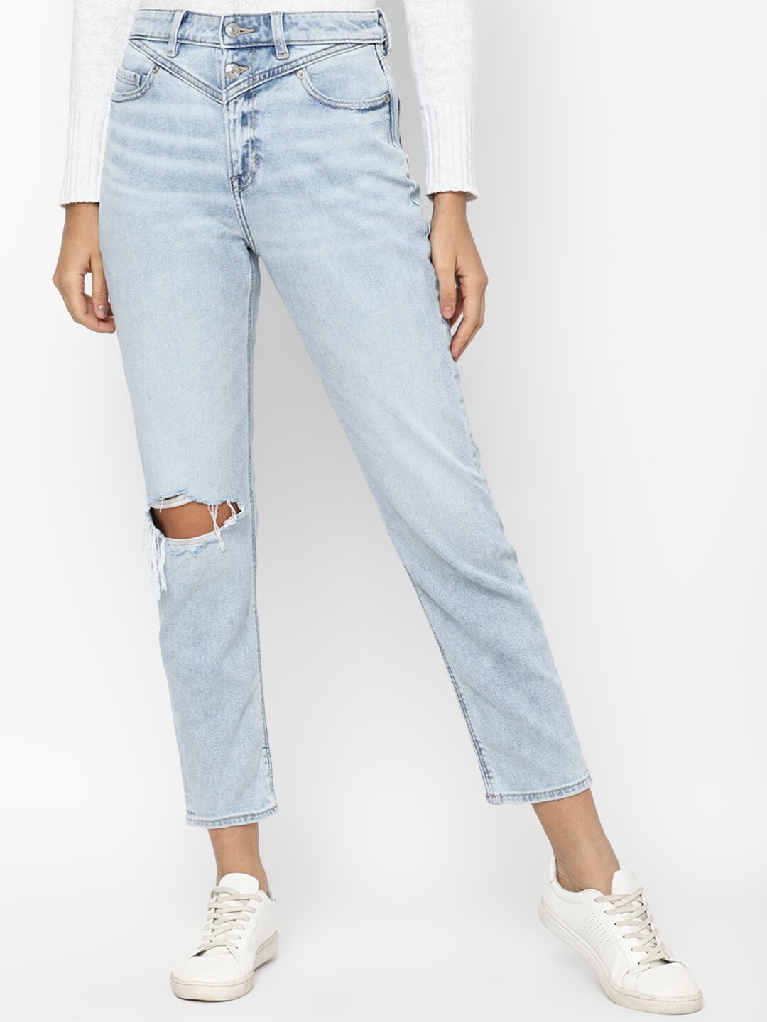 

AMERICAN EAGLE OUTFITTERS Women Slim Fit High-Rise Mildly Distressed Heavy Fade Jeans, Blue