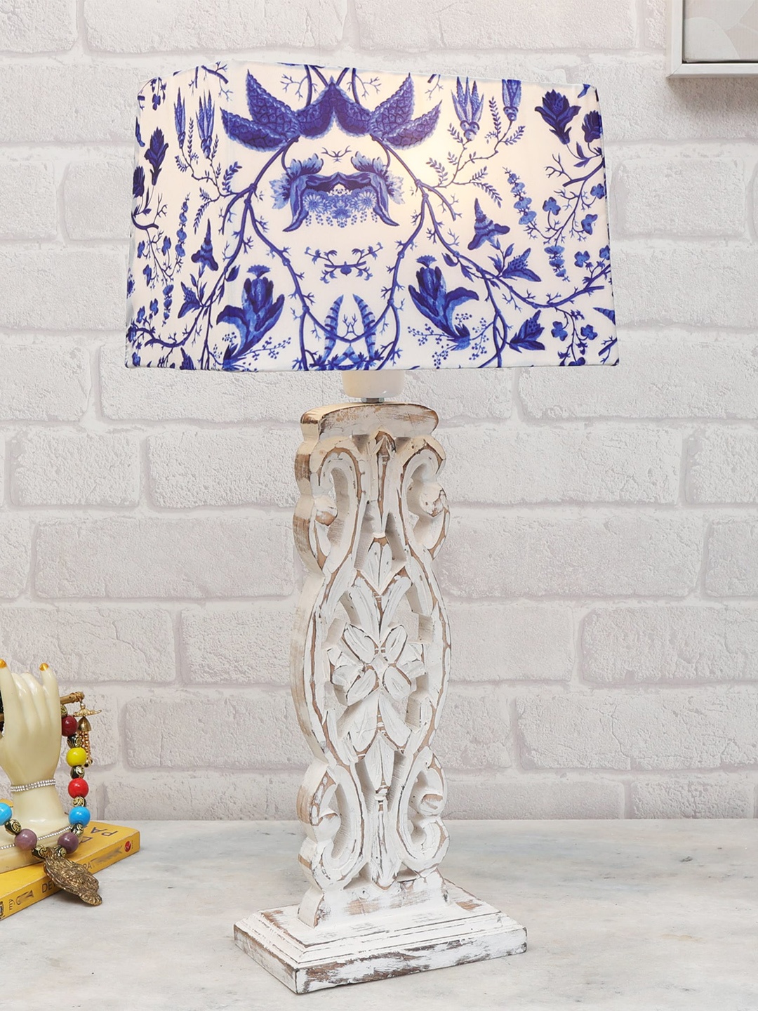 

Homesake Blue Printed Wooden Table Lamp