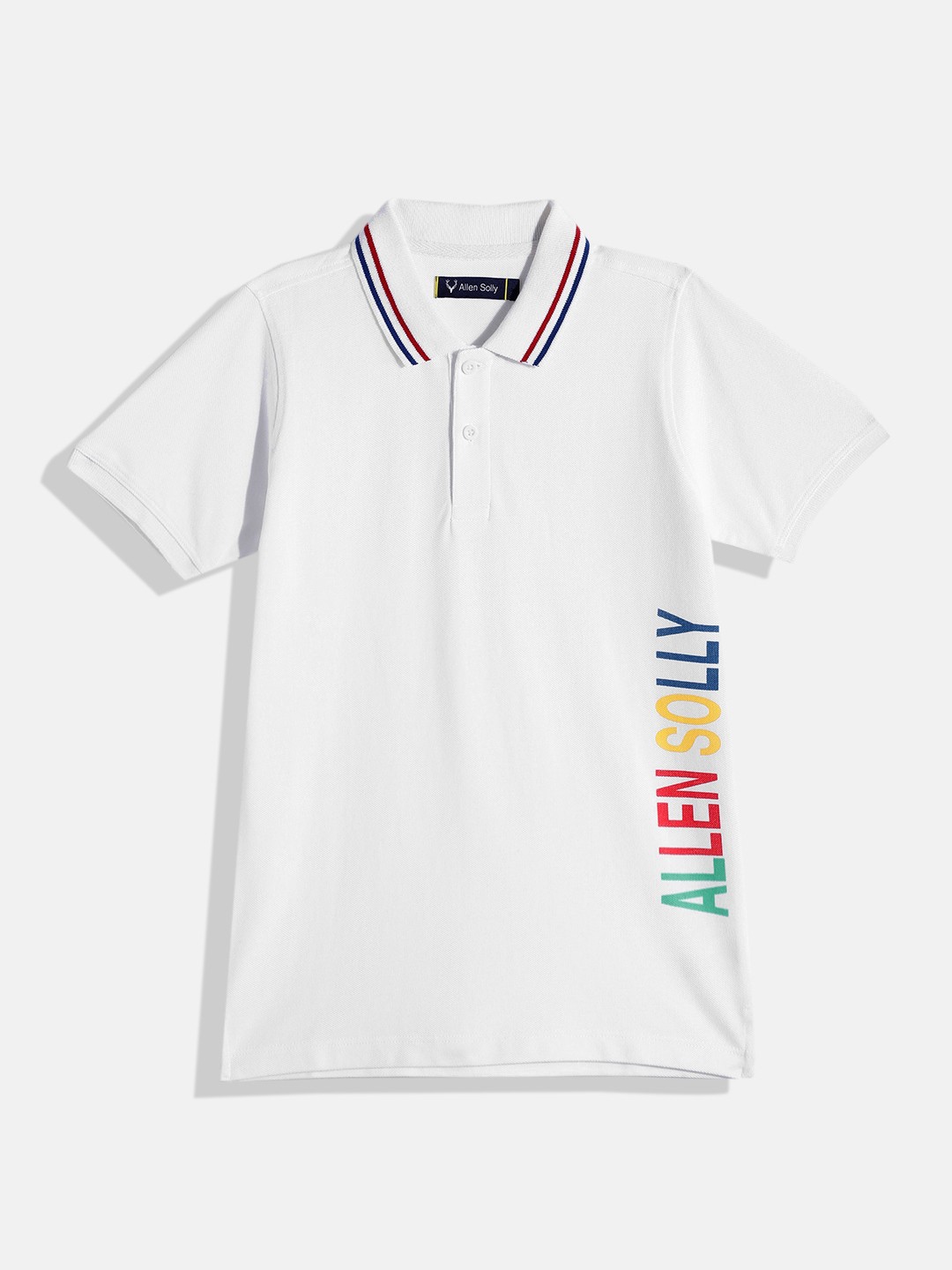 

Allen Solly Junior Boys Brand Logo Printed Polo Collar Pure Cotton T-shirt, White