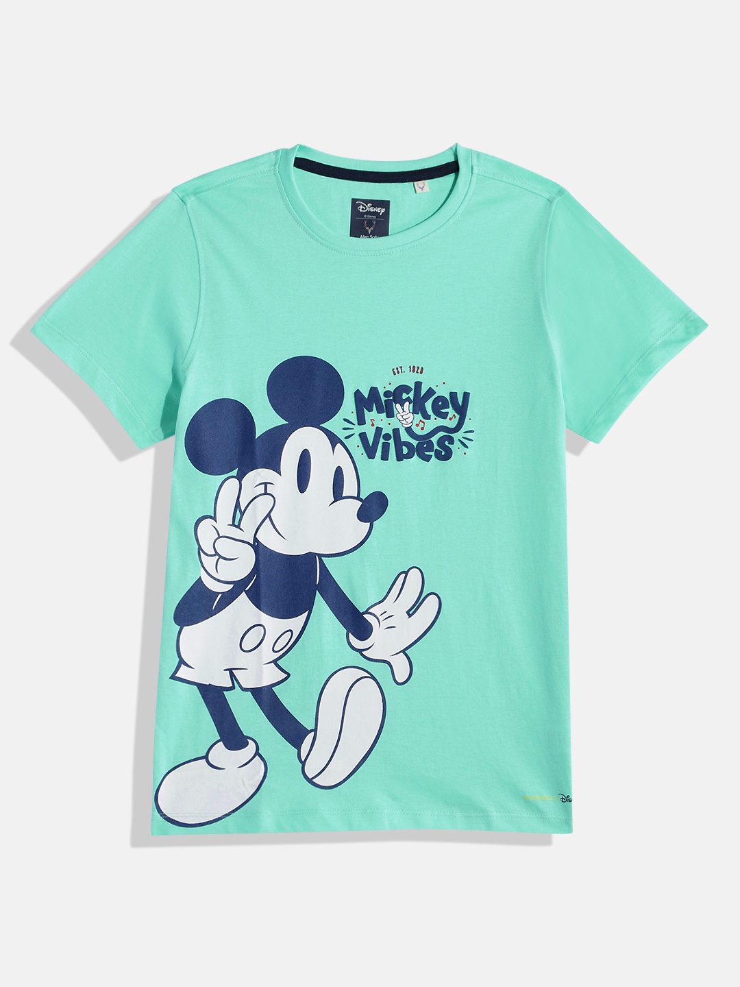 

Allen Solly Junior x Disney Boys Mickey Mouse Printed Pure Cotton T-shirt, Turquoise blue
