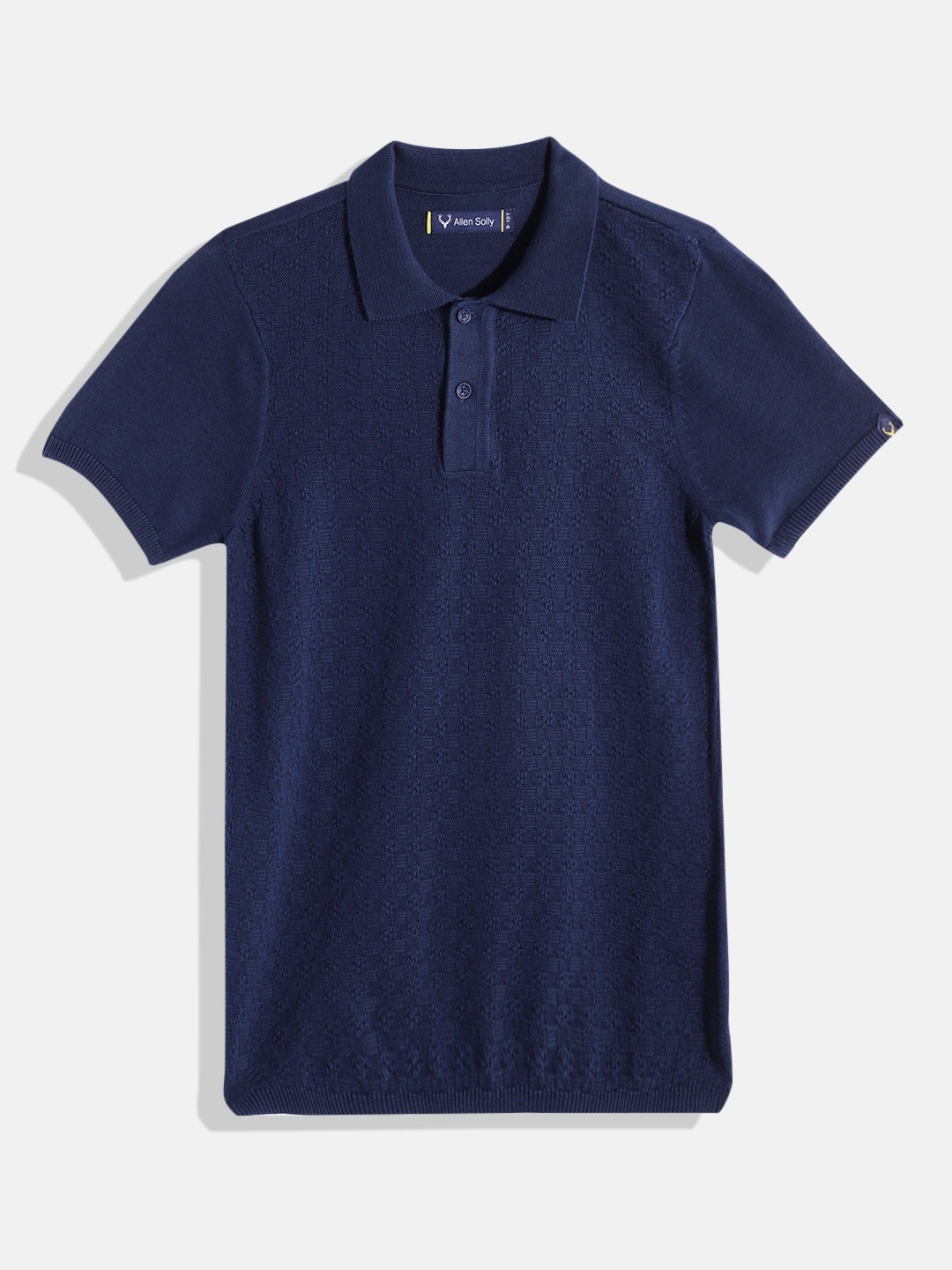 

Allen Solly Junior Boys Pure Cotton Self-Design Polo Collar T-shirt, Navy blue