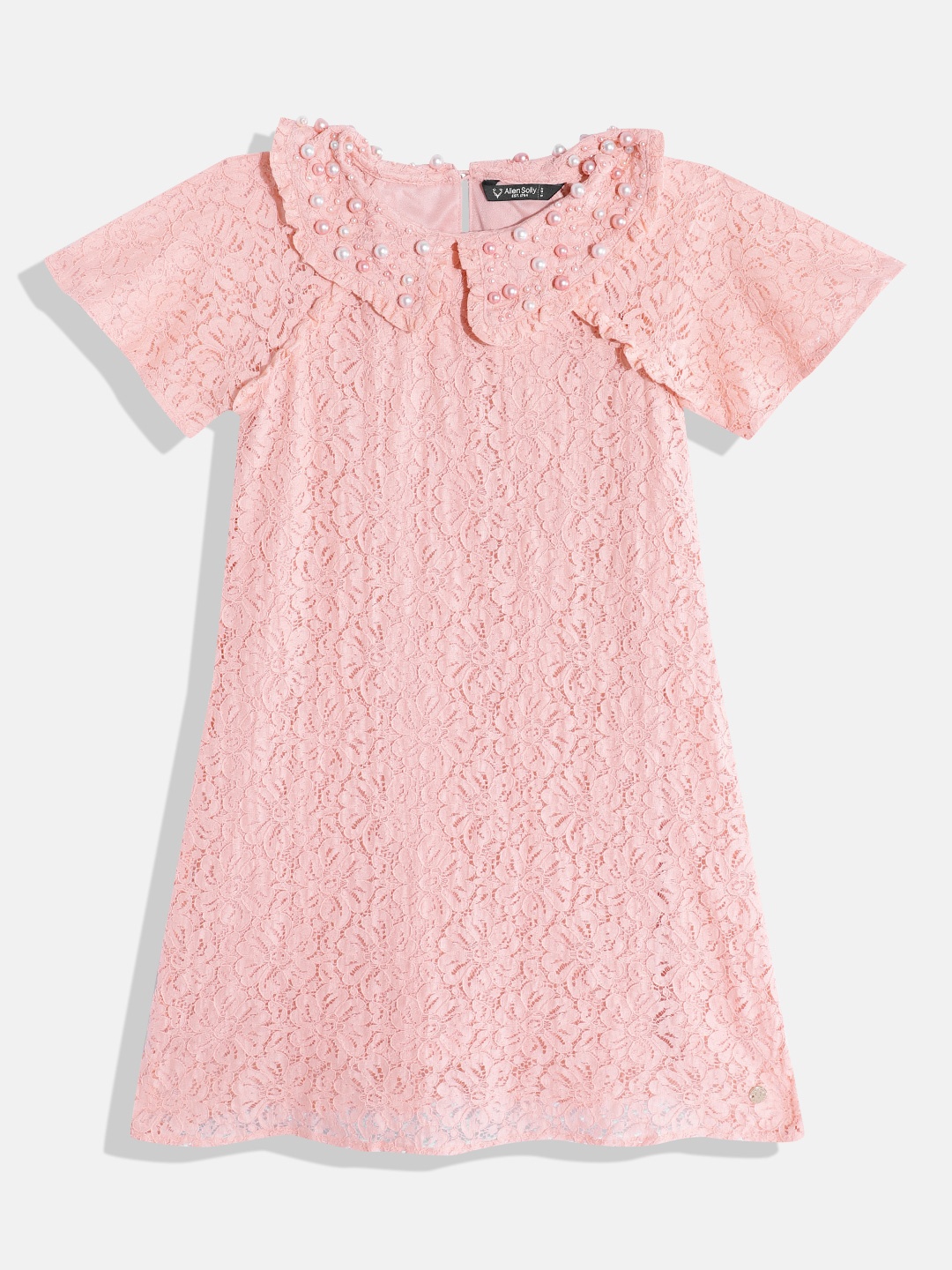 

Allen Solly Junior Peach-Coloured Floral Peter Pan Collar A-Line Dress