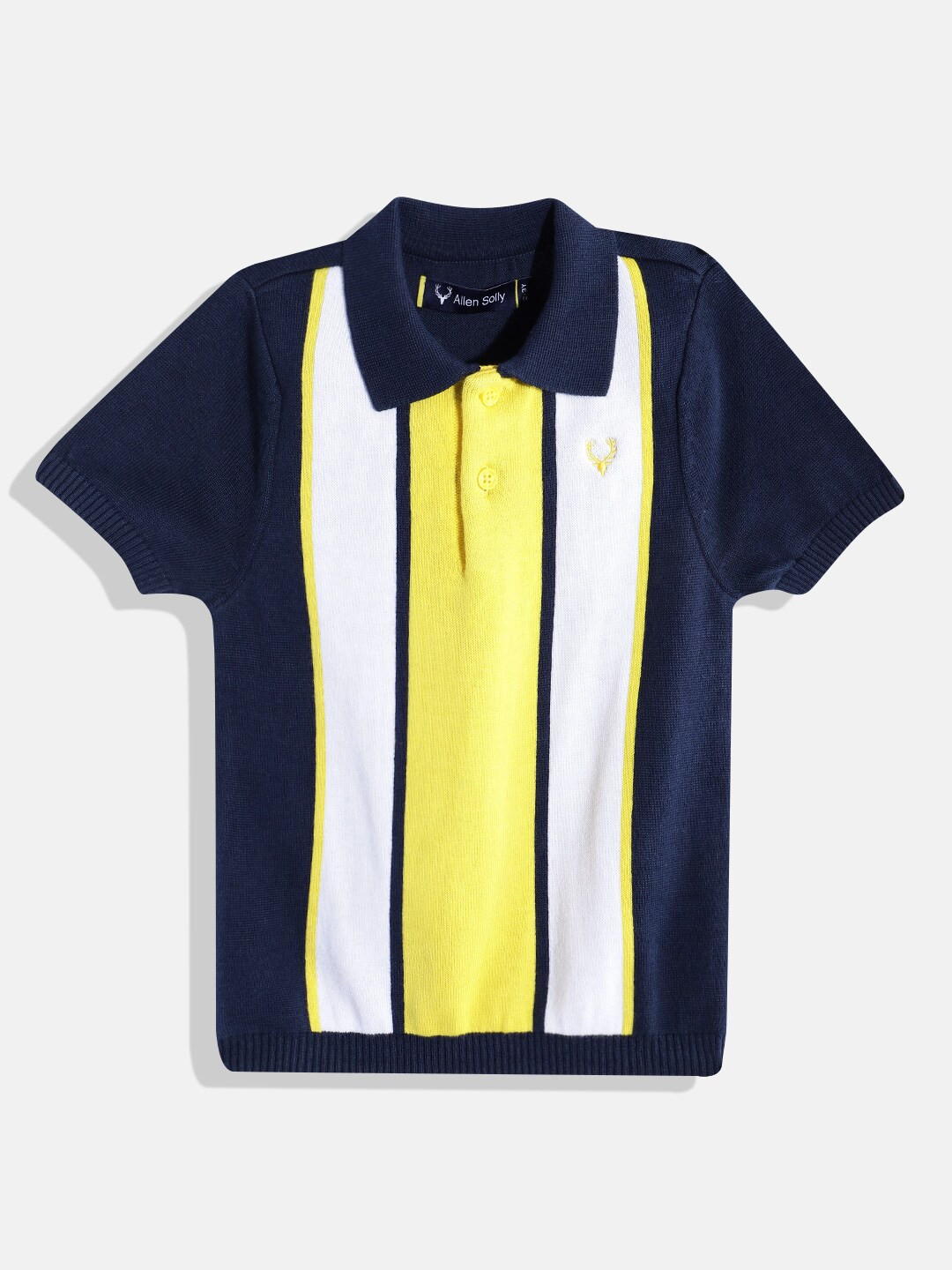

Allen Solly Junior Boys Pure Cotton Striped Polo Collar T-shirt, Navy blue