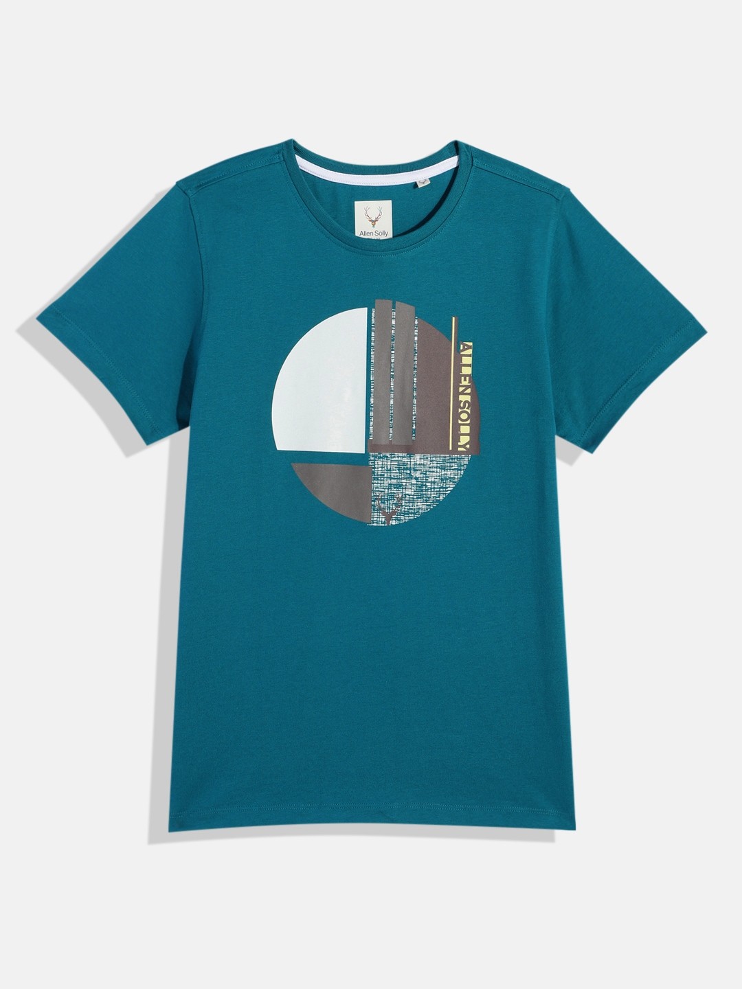 

Allen Solly Junior Boys Brand Logo Printed Pure Cotton T-shirt, Teal