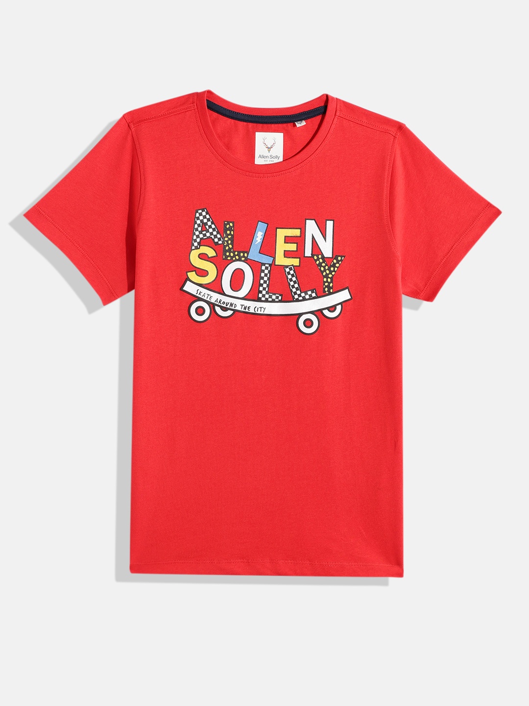 

Allen Solly Junior Boys Brand Logo Printed Pure Cotton T-shirt, Red