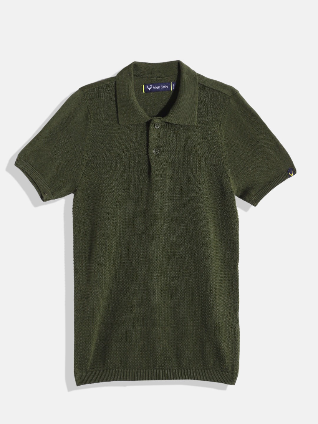 

Allen Solly Junior Boys Pure Cotton Self-Design Polo Collar T-shirt, Olive