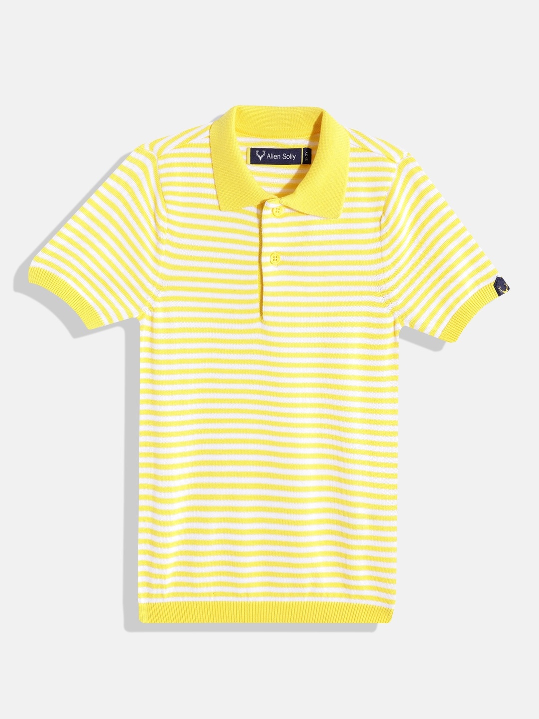 

Allen Solly Junior Boys Yellow & White Striped Polo Collar T-shirt
