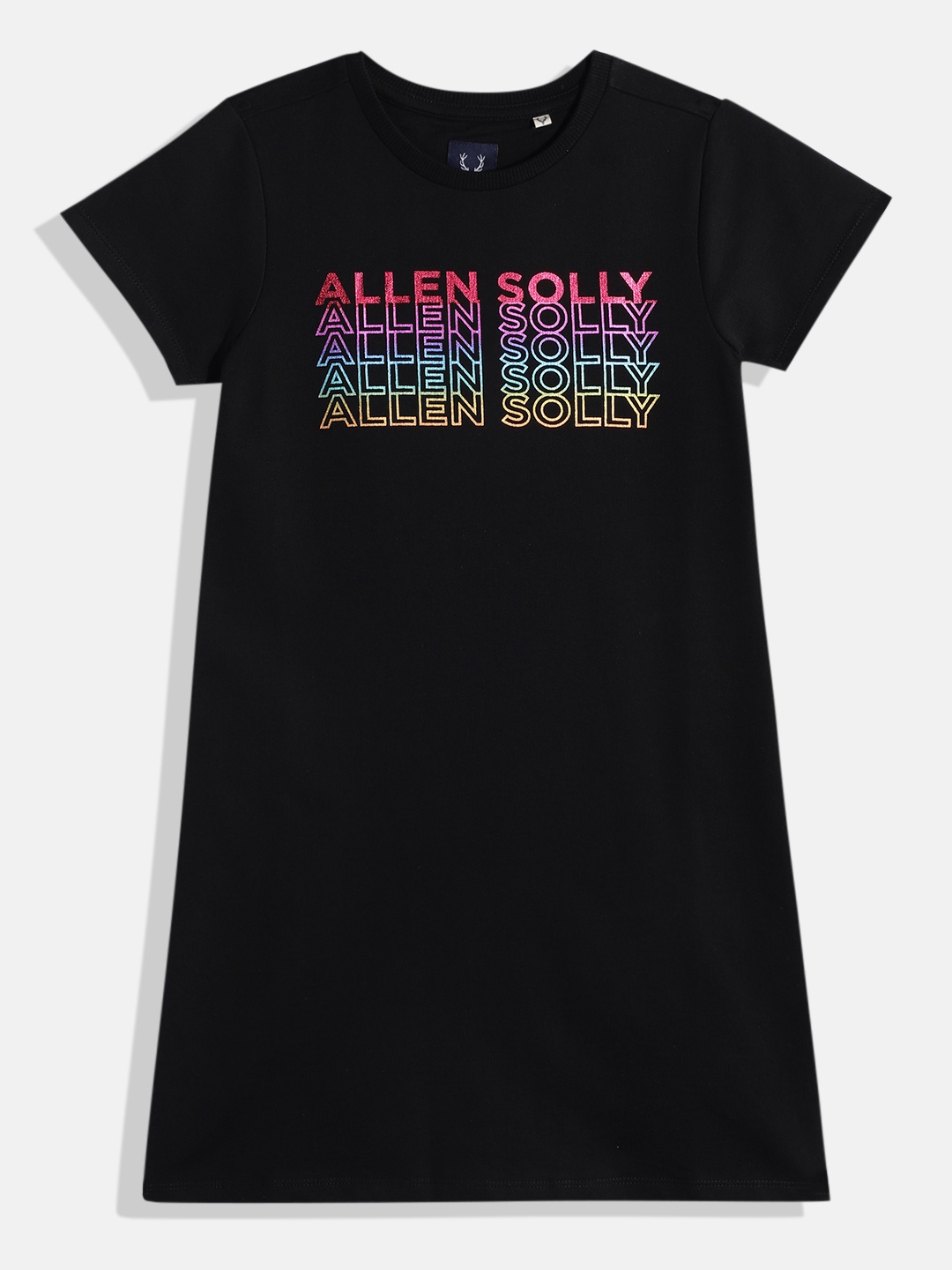 

Allen Solly Junior Girls Brand Logo Printed Pure Cotton T-shirt Dress, Black