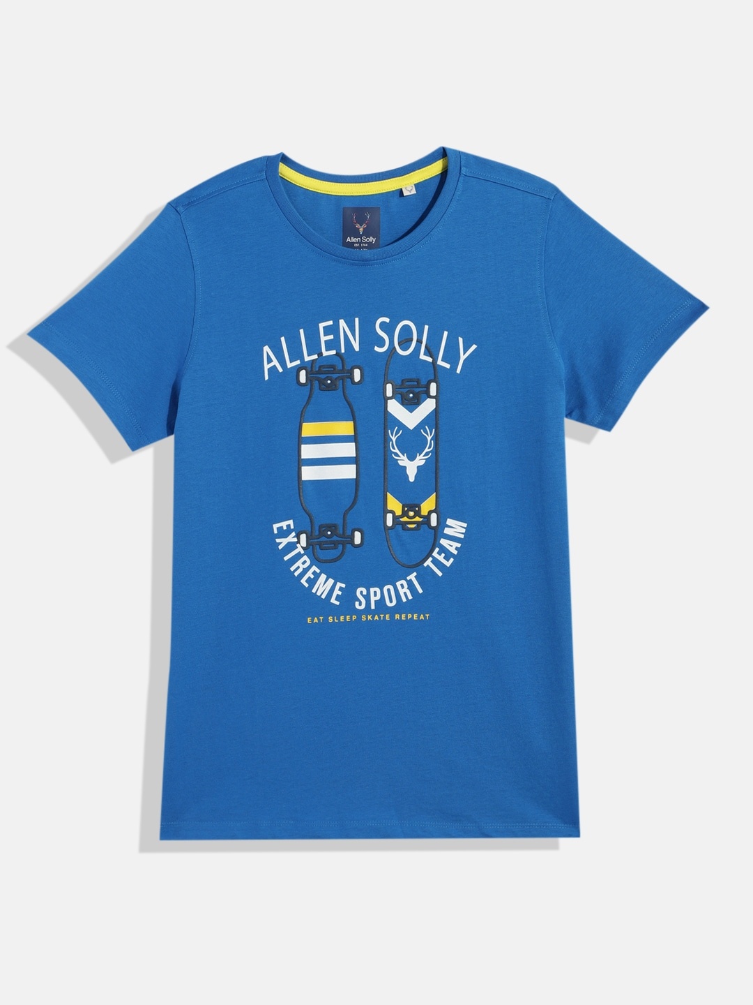Allen Solly Junior Boys Brand Logo Printed Pure Cotton T-shirt, Blue