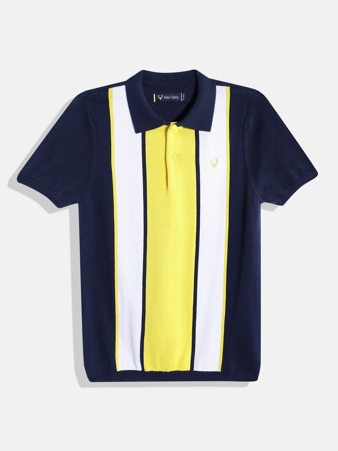 

Allen Solly Junior Boys Pure Cotton Striped Polo Collar T-shirt, Navy blue