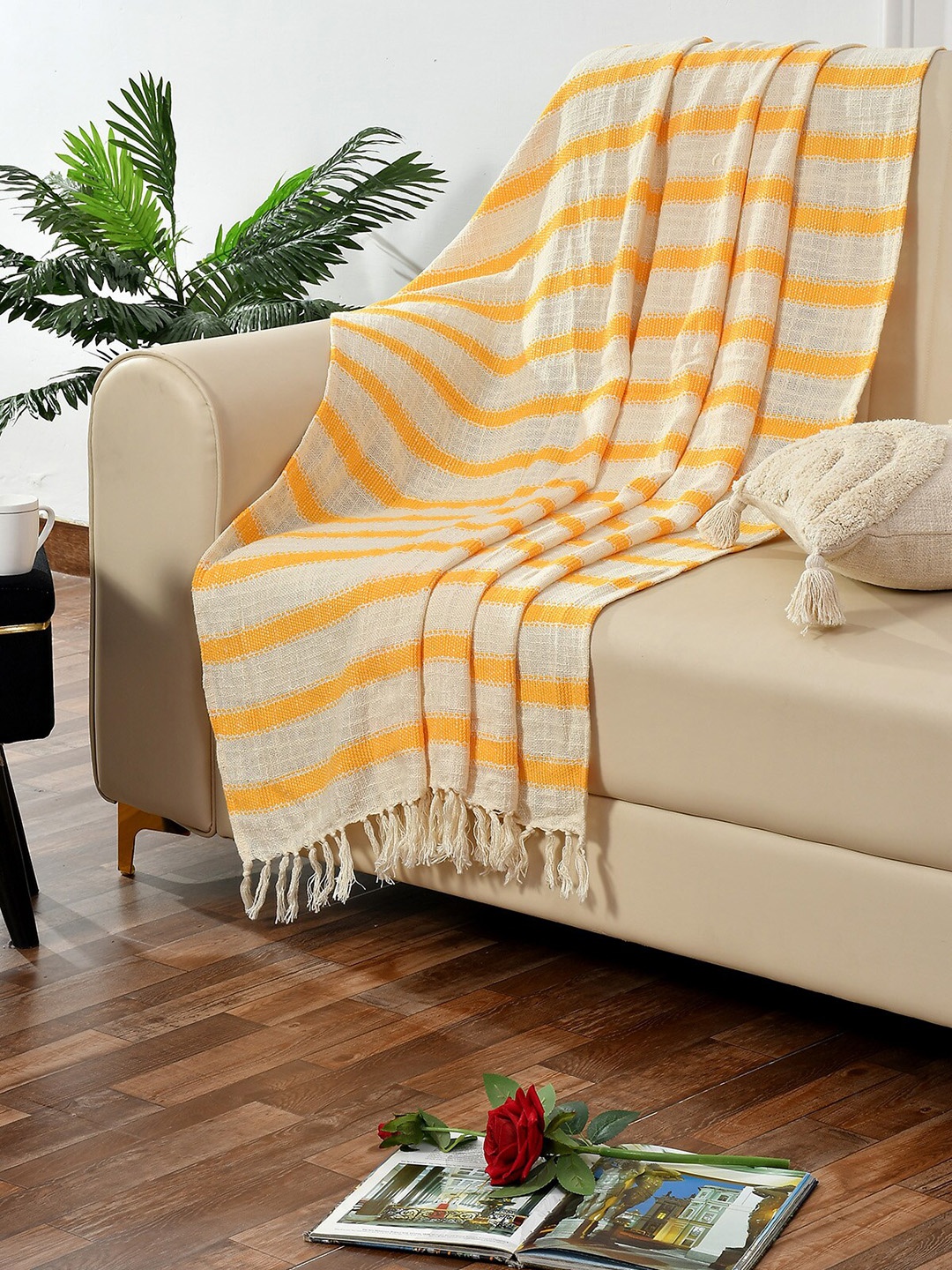 

Florida Yellow & White Striped Cotton Throw Blanket