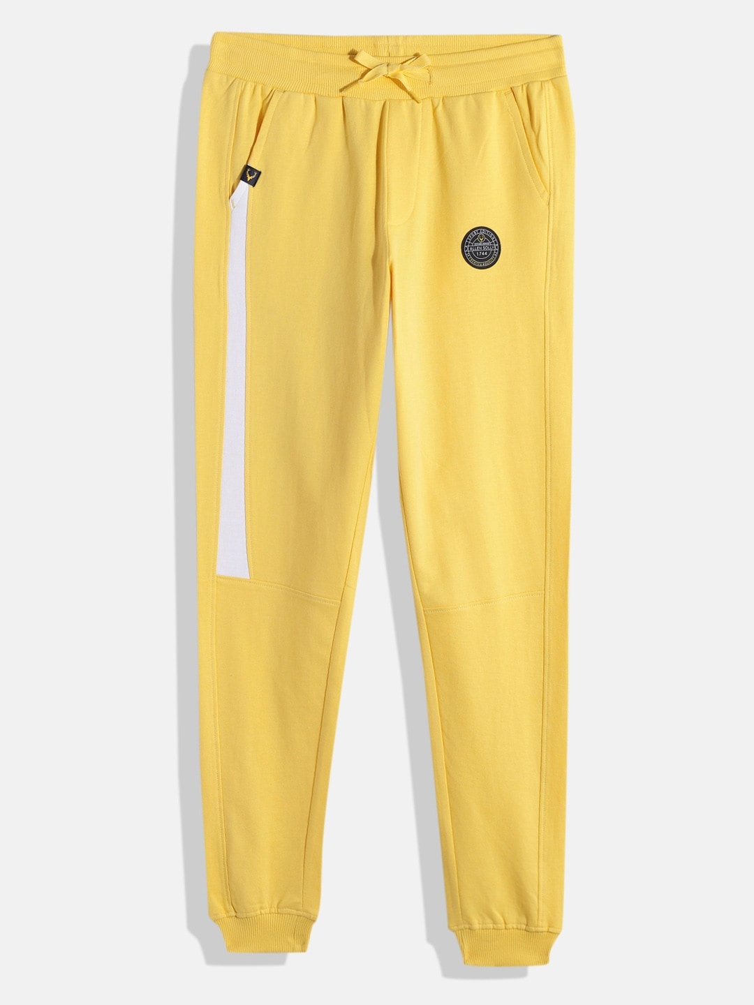 

Allen Solly Junior Boys Solid Mid-Rise Pure Cotton Joggers With Half Side Taping Detail, Yellow