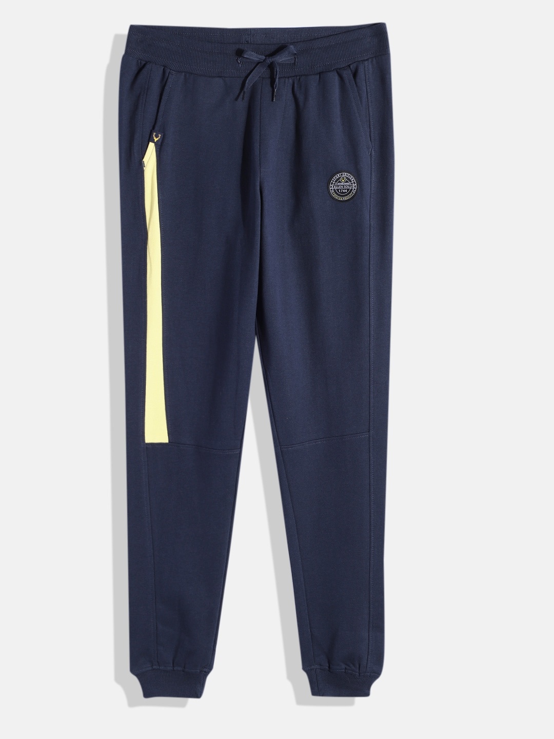 

Allen Solly Junior Boys Solid Mid-Rise Pure Cotton Joggers With Half Side Taping Detail, Navy blue