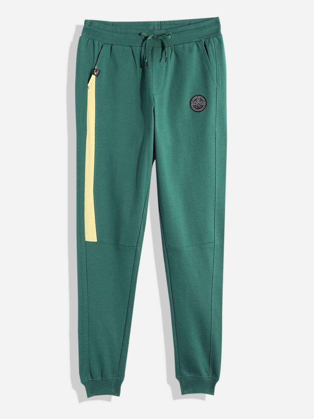 

Allen Solly Junior Boys Solid Mid-Rise Pure Cotton Joggers With Half Side Taping Detail, Green