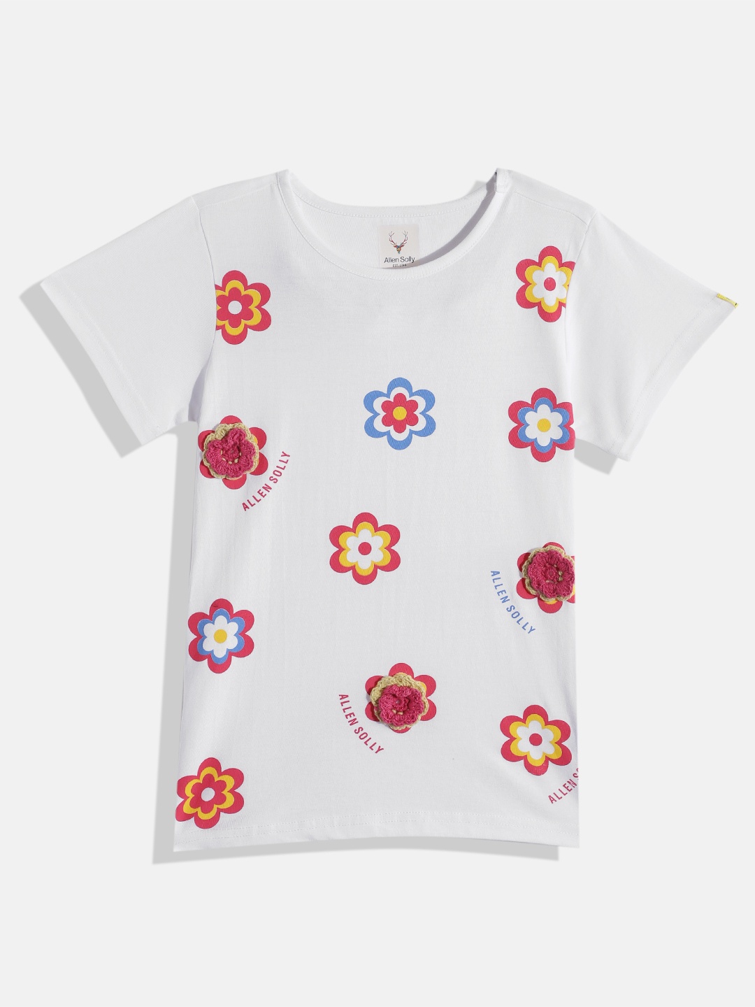 

Allen Solly Junior Girls Floral Printed Embroidered Pure Cotton T-shirt, White