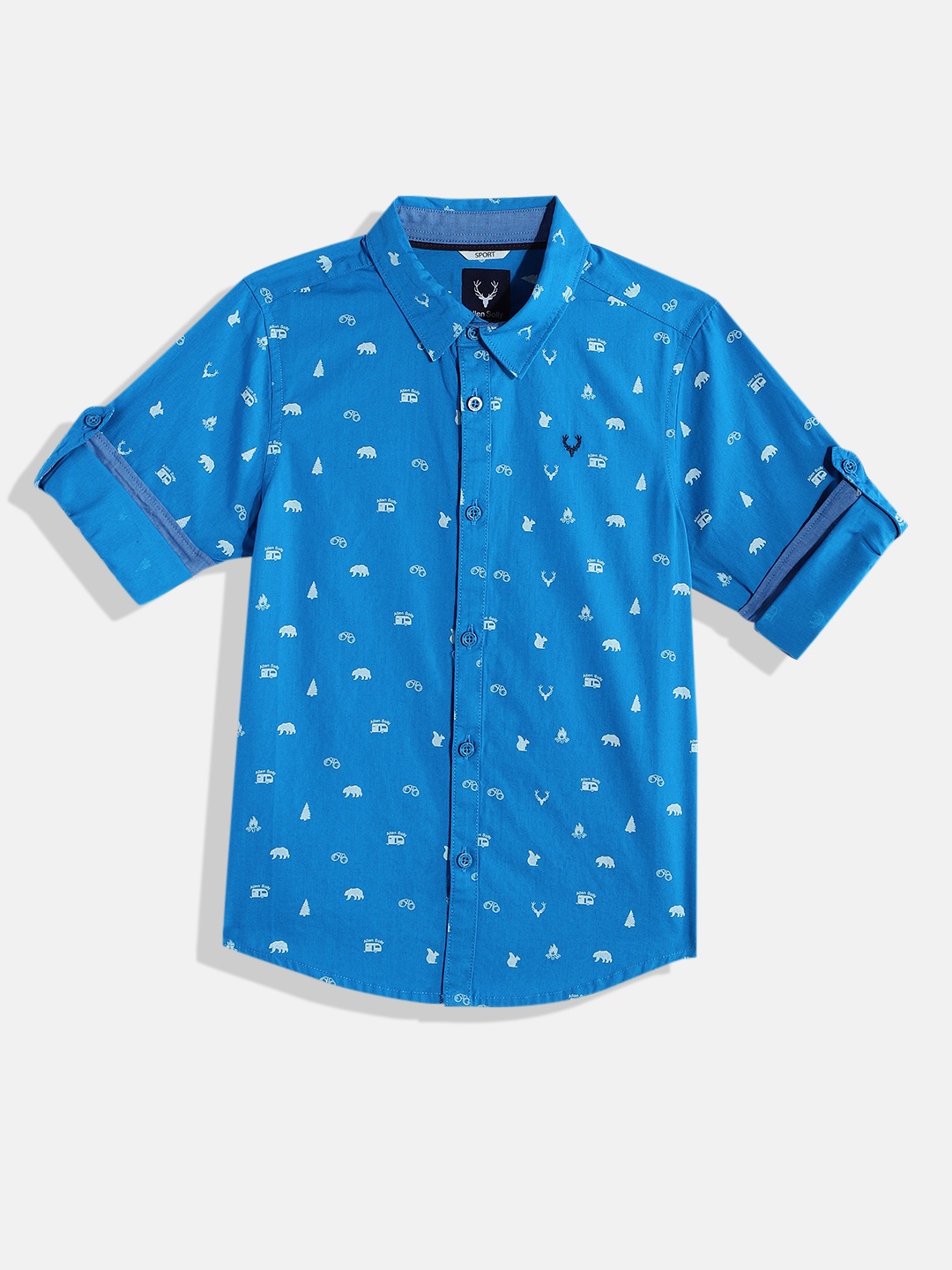 

Allen Solly Junior Boys Brand Logo Printed Pure Cotton Casual Shirt, Blue