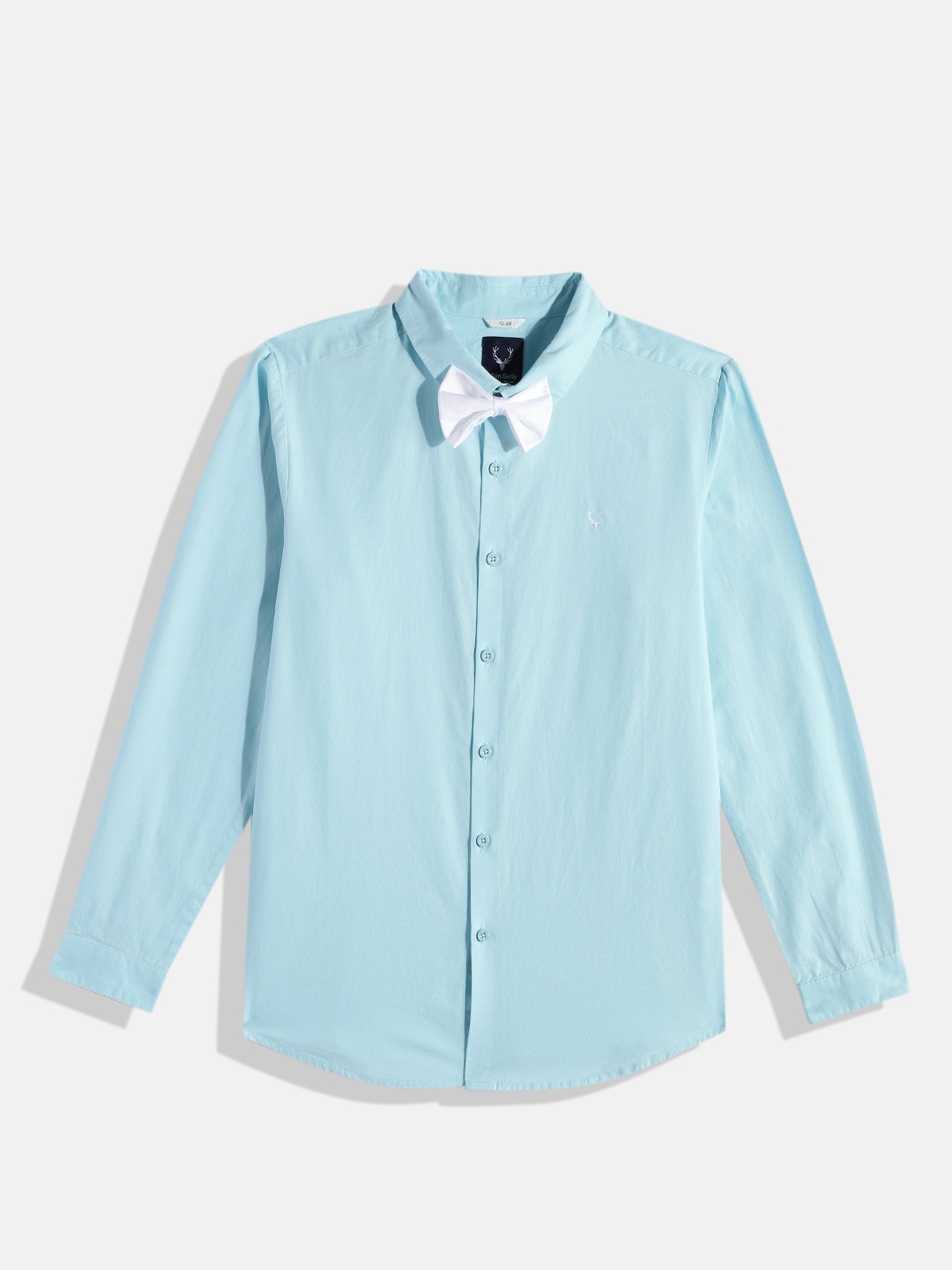 

Allen Solly Junior Boys Slim Fit Pure Cotton Casual Shirt with Bow Tie, Blue